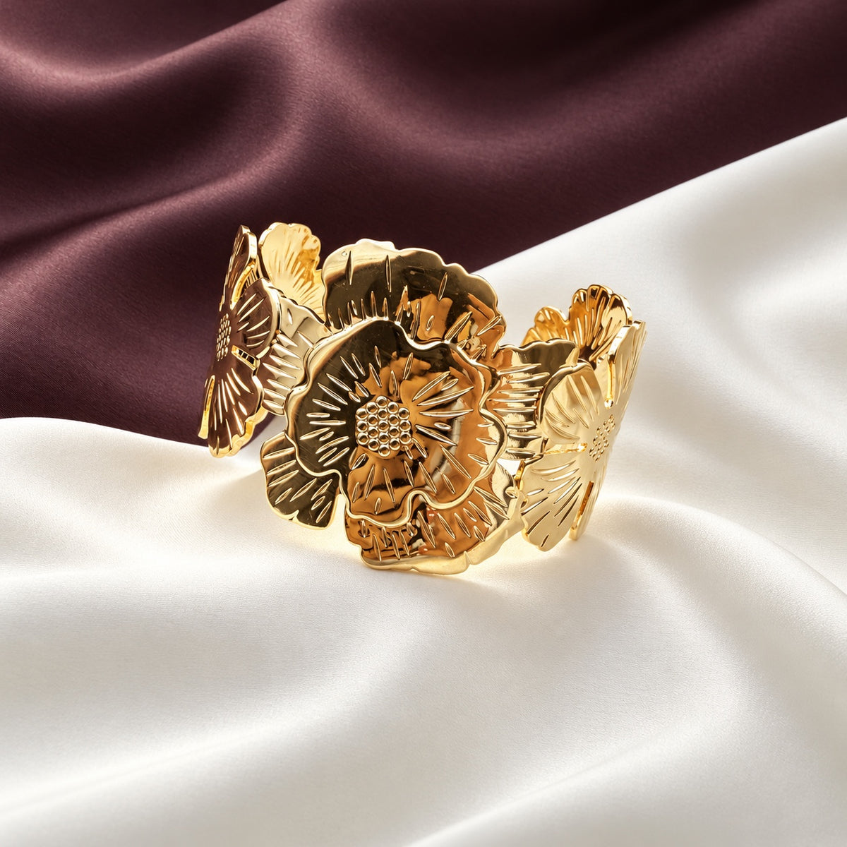 TFC Adjustable Flower Gold Plated Cuff Bracelet