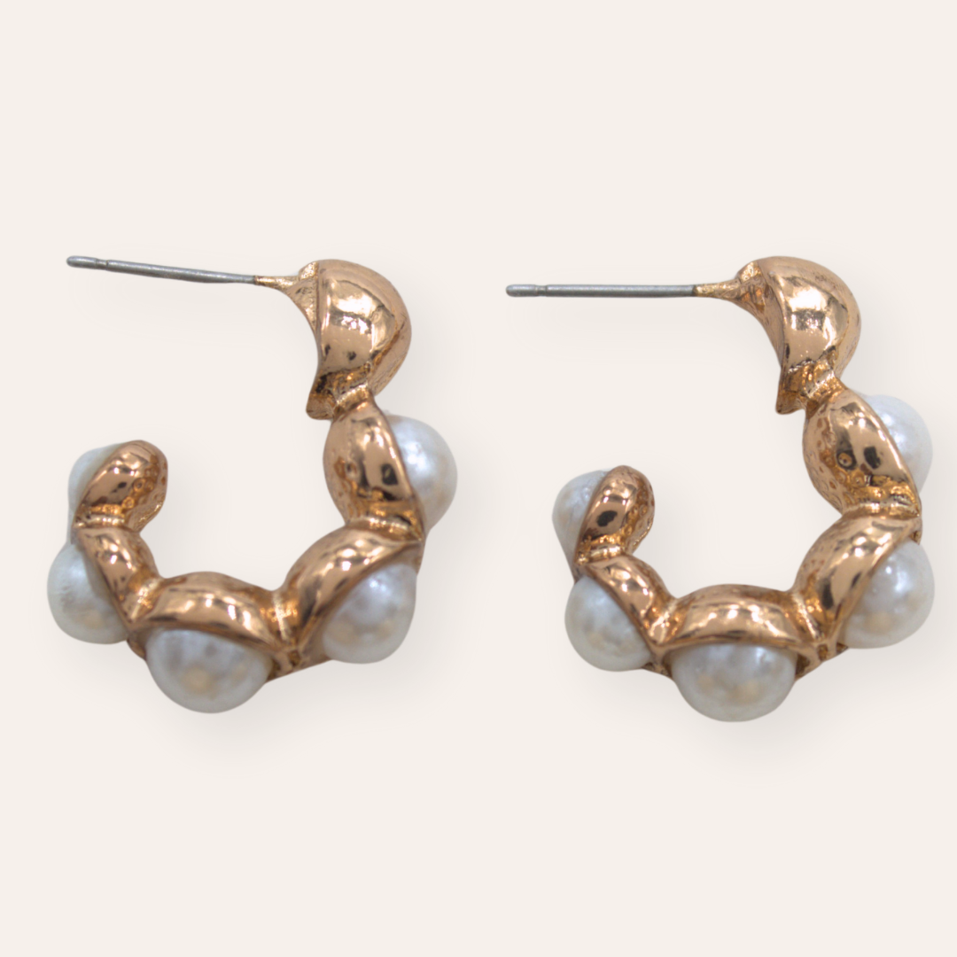 TFC Pearl Armor Gold Plated Hoop Earrings