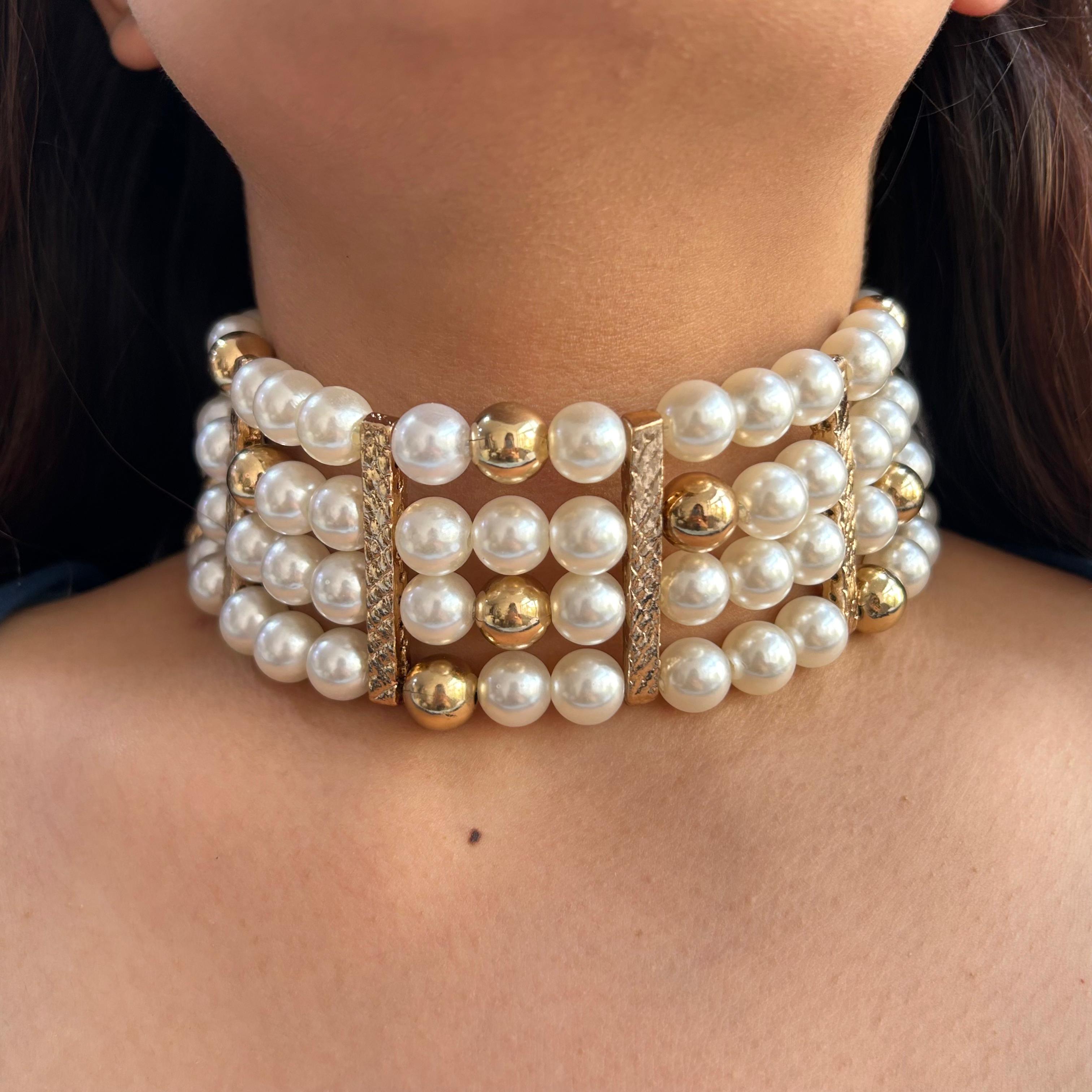 TFC Pearl Cascade Gold Plated Choker Necklace