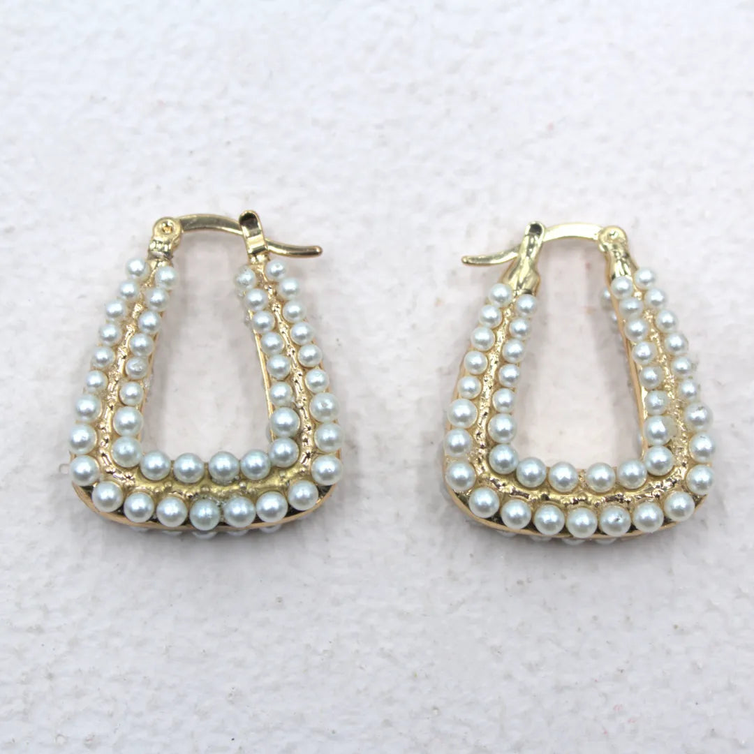 TFC Edgy Pearl Gold Plated Hoop Earrings