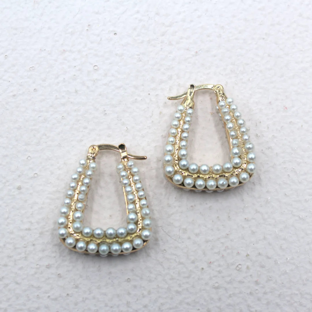 TFC Edgy Pearl Gold Plated Hoop Earrings