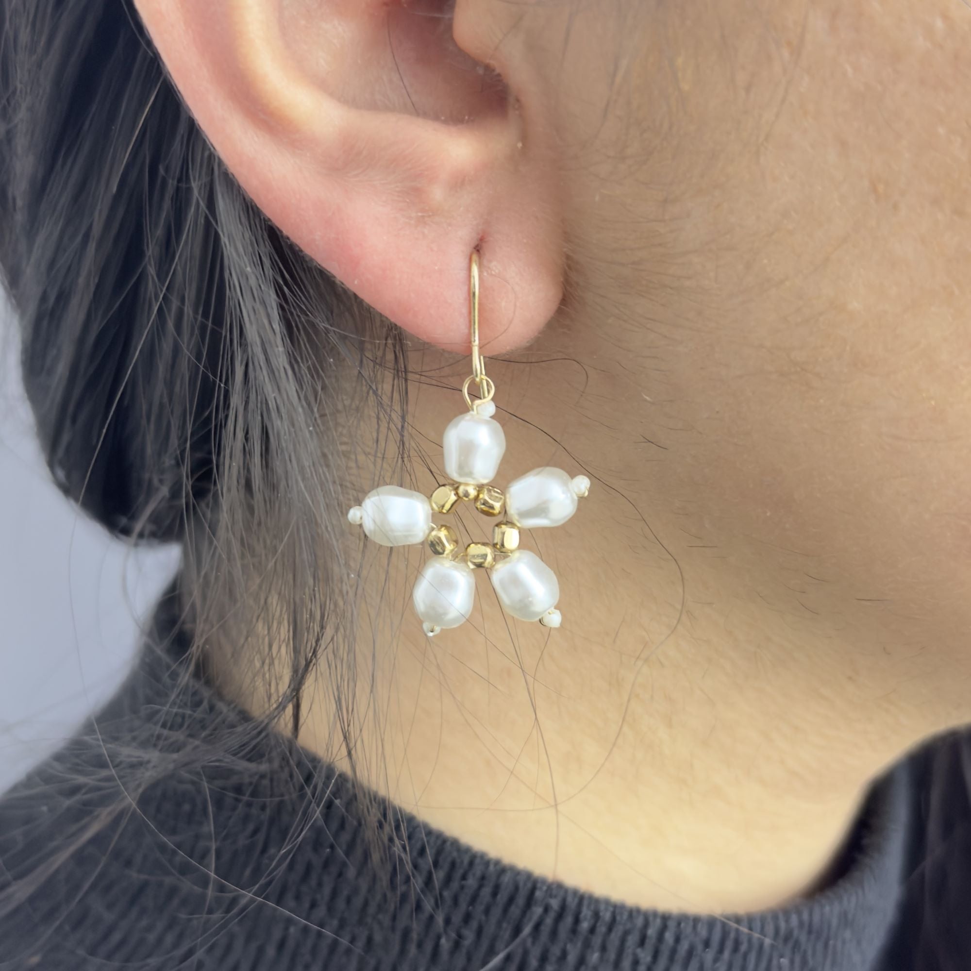 TFC Delicate Pearl Flower Gold Plated Stud Earrings