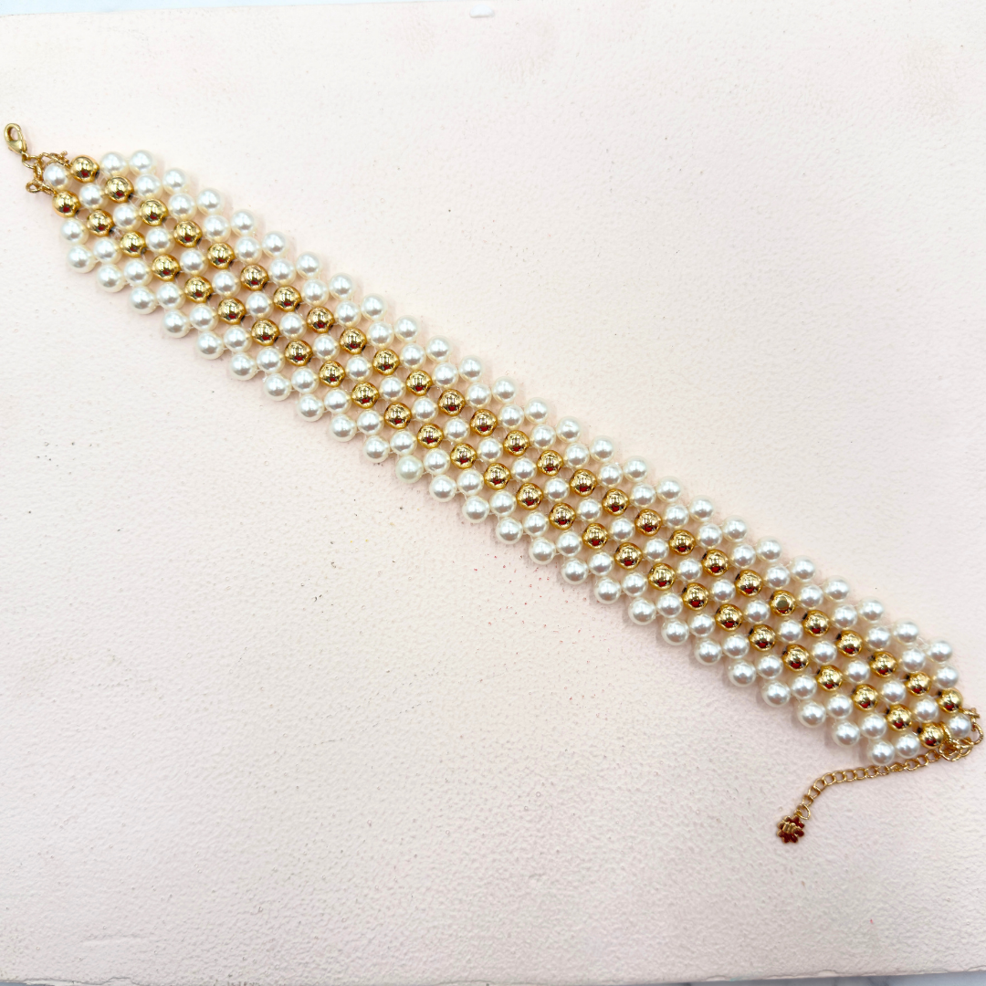 Pearl Mesh Bead Gold Plated Necklace