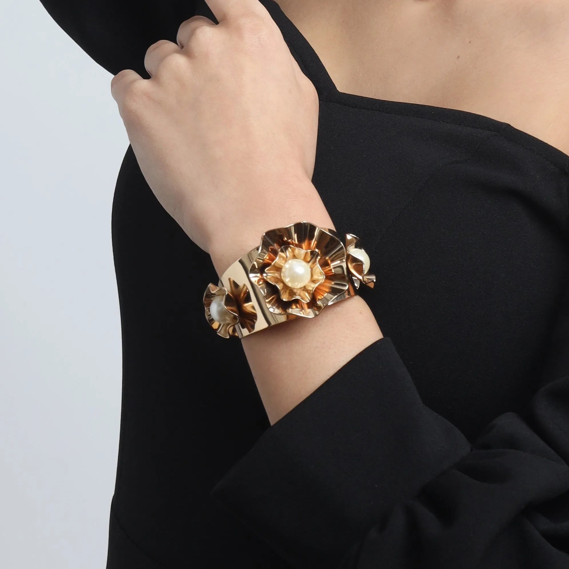 TFC Pearl Tart Gold Plated Cuff Bracelet