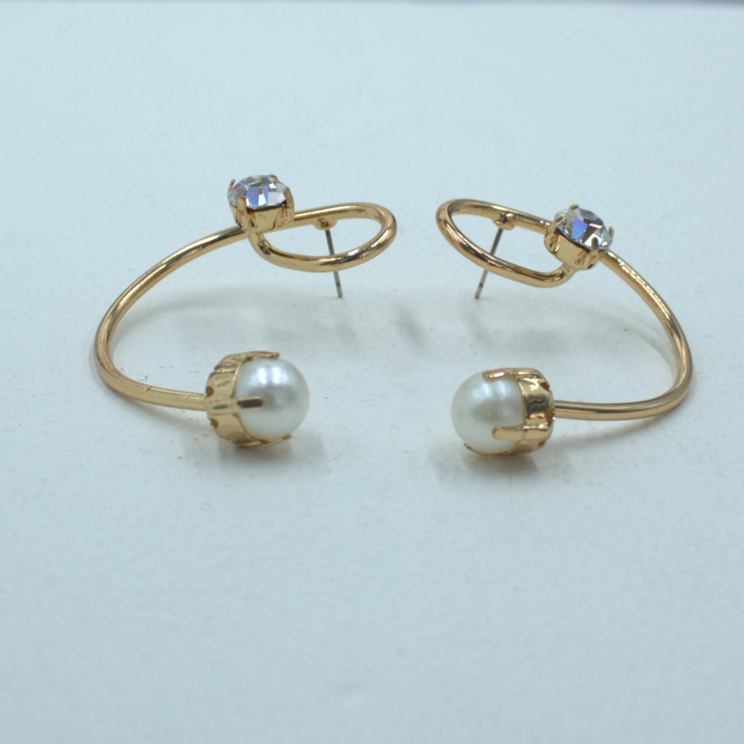 TFC Pearl and Diamond Cuff Gold Plated Dangler Earrings