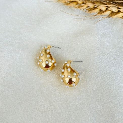 TFC Pearly Bottega Gold Plated Stud Earrings