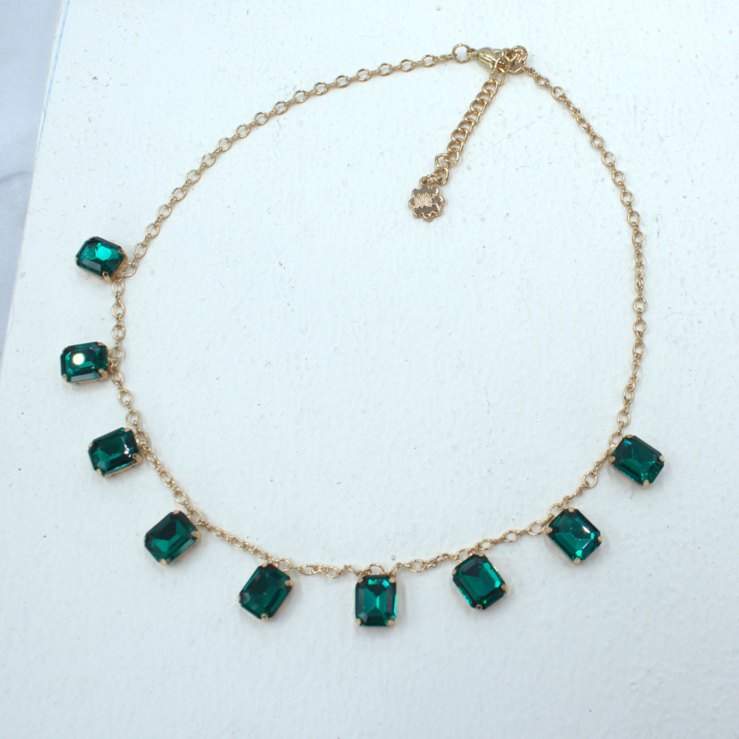 TFC Emerald Square Stone 24K Gold Plated Dainty Necklace