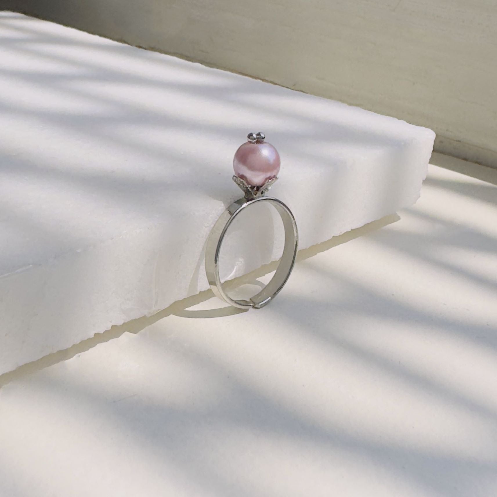 TFC Pink Pearl Bead Silver Plated Adjustable Ring