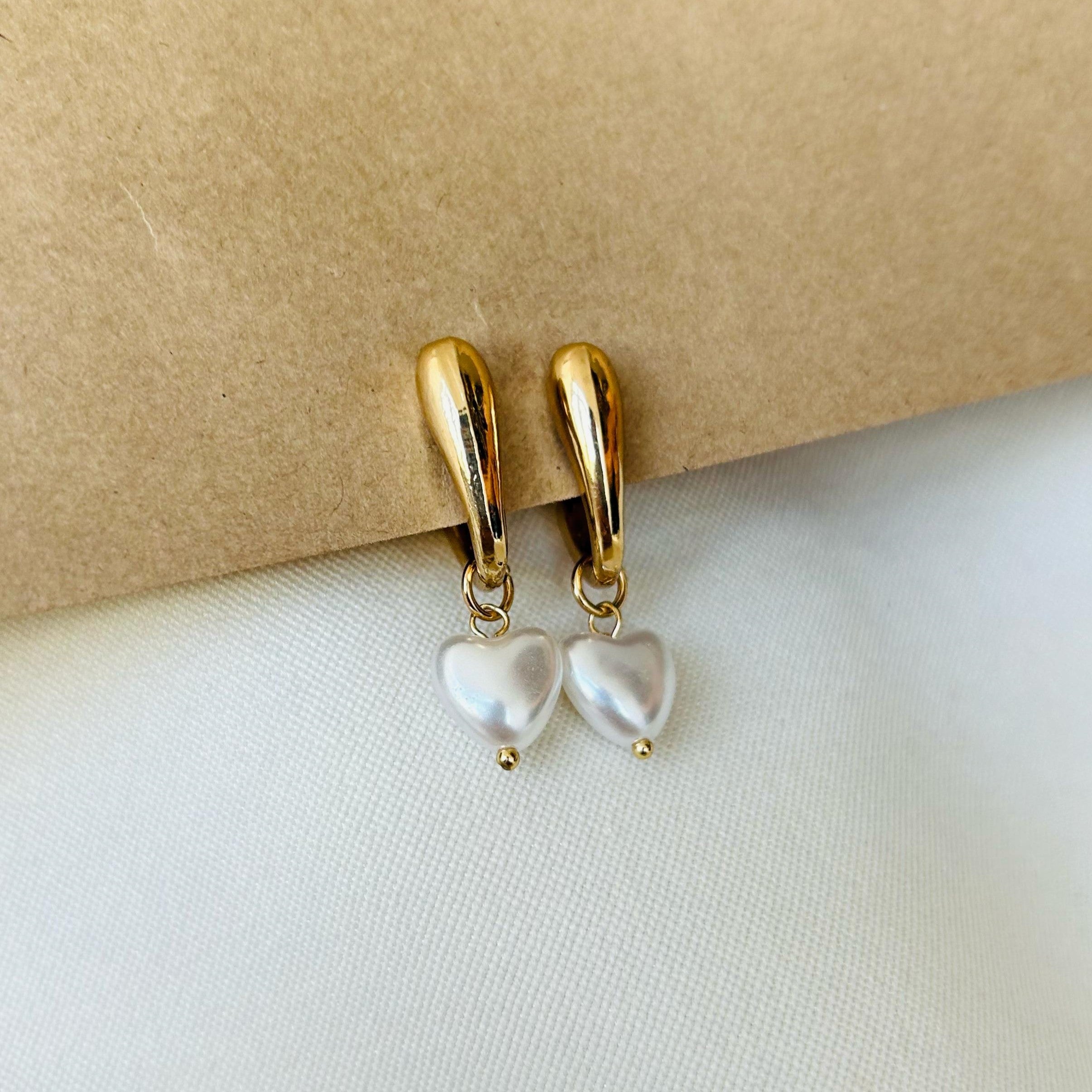 TFC Pinterest Heart Pearl Gold Plated Dangler Earrings