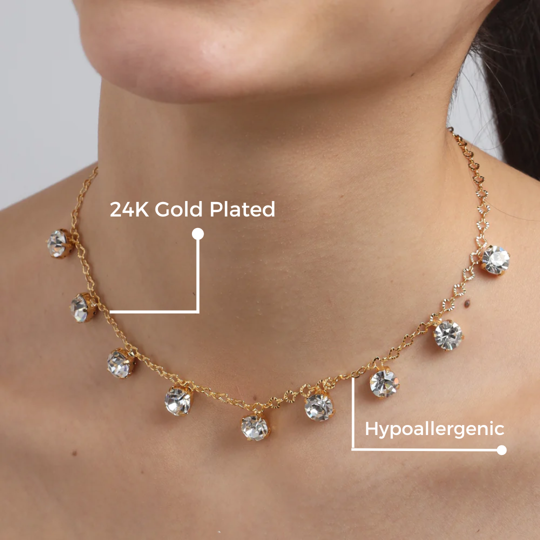 TFC 24K Round Diamond Gold Plated Dainty Necklace
