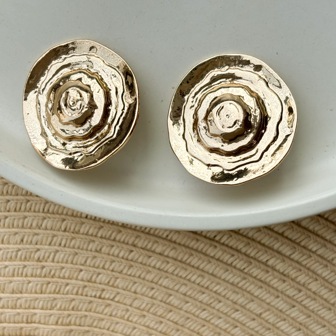 TFC Round Mazey Allure Gold Plated Stud Earrings