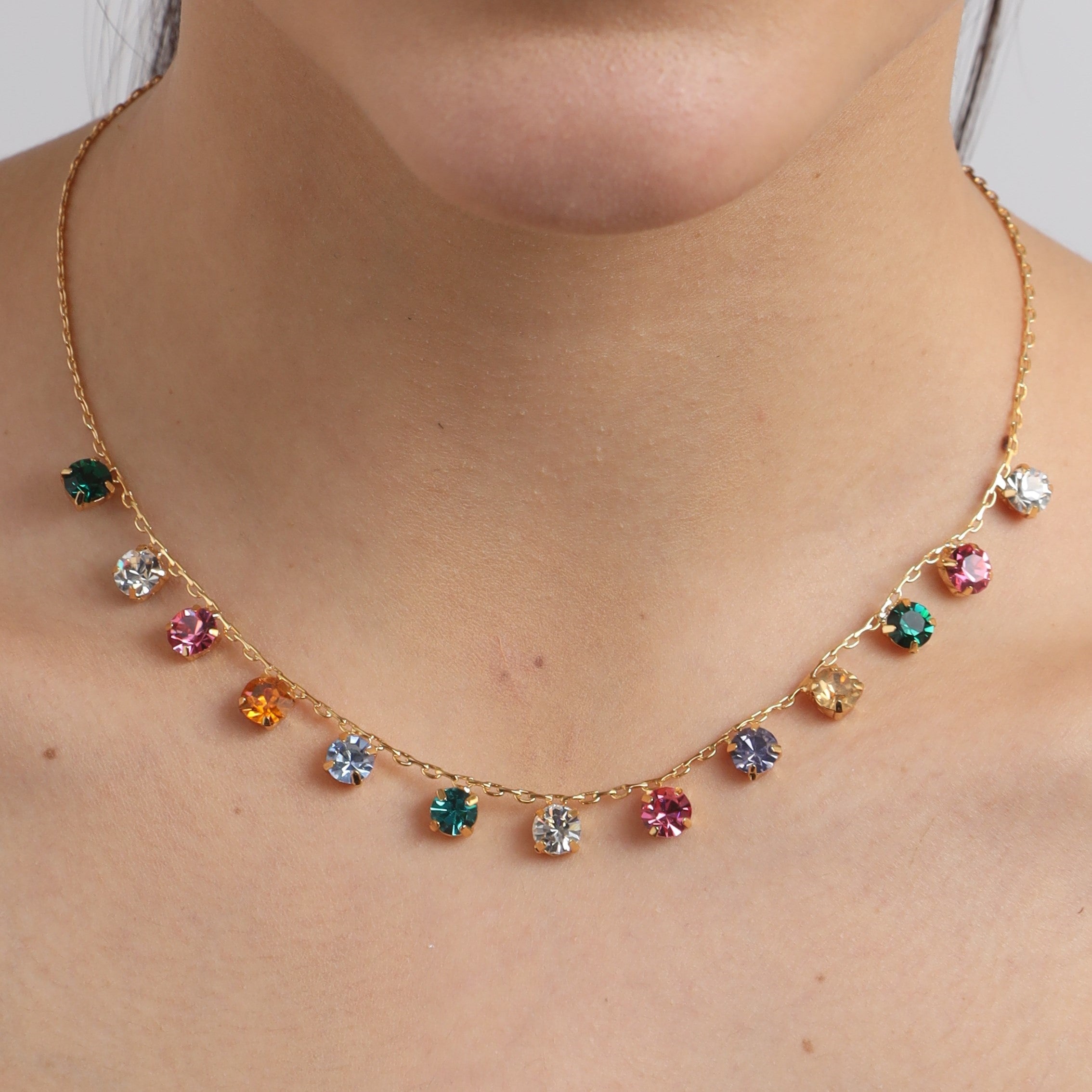 TFC Round Multi-Color 24K Gold Plated Dainty Necklace