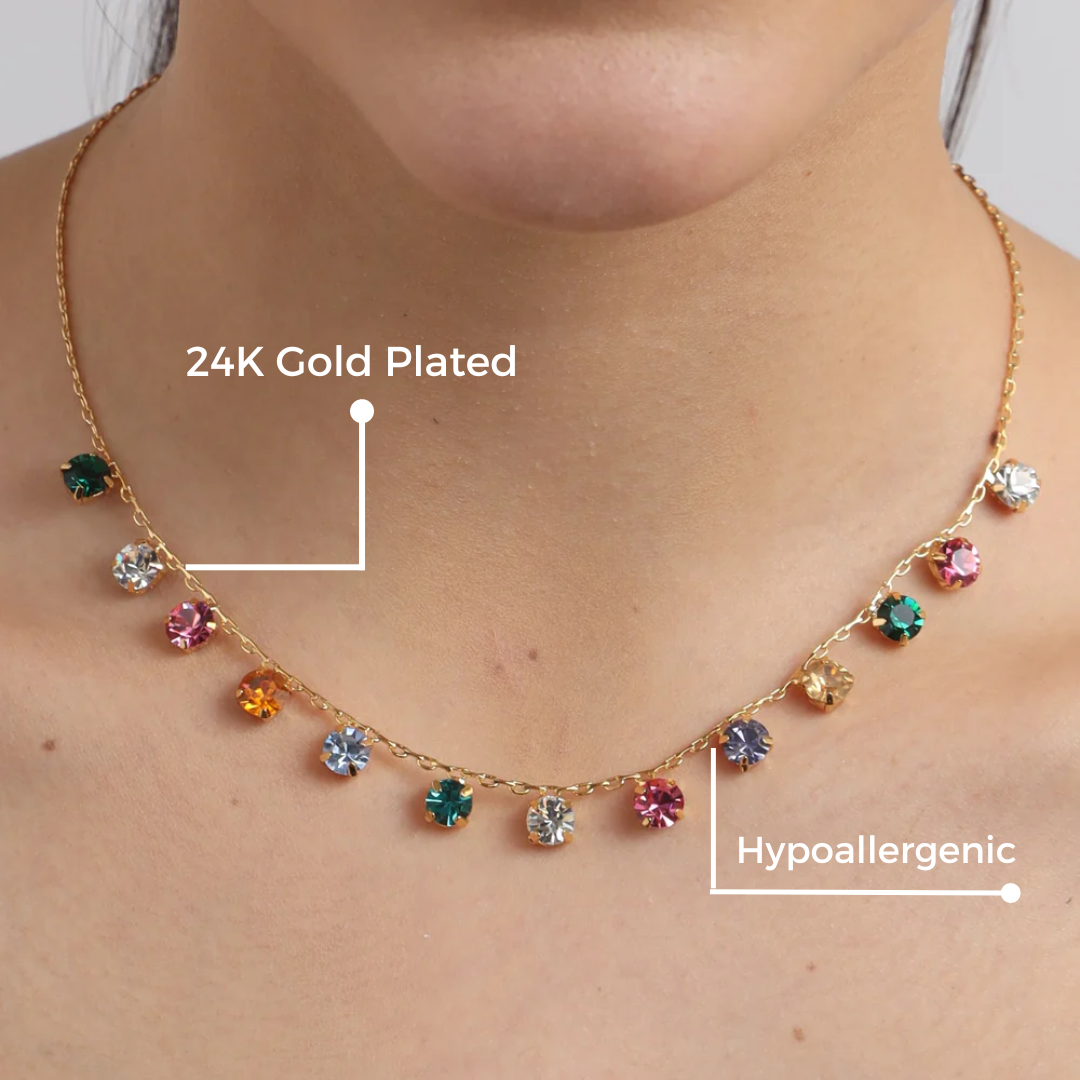 TFC 24K Round Multi-Color Gold Plated Dainty Necklace