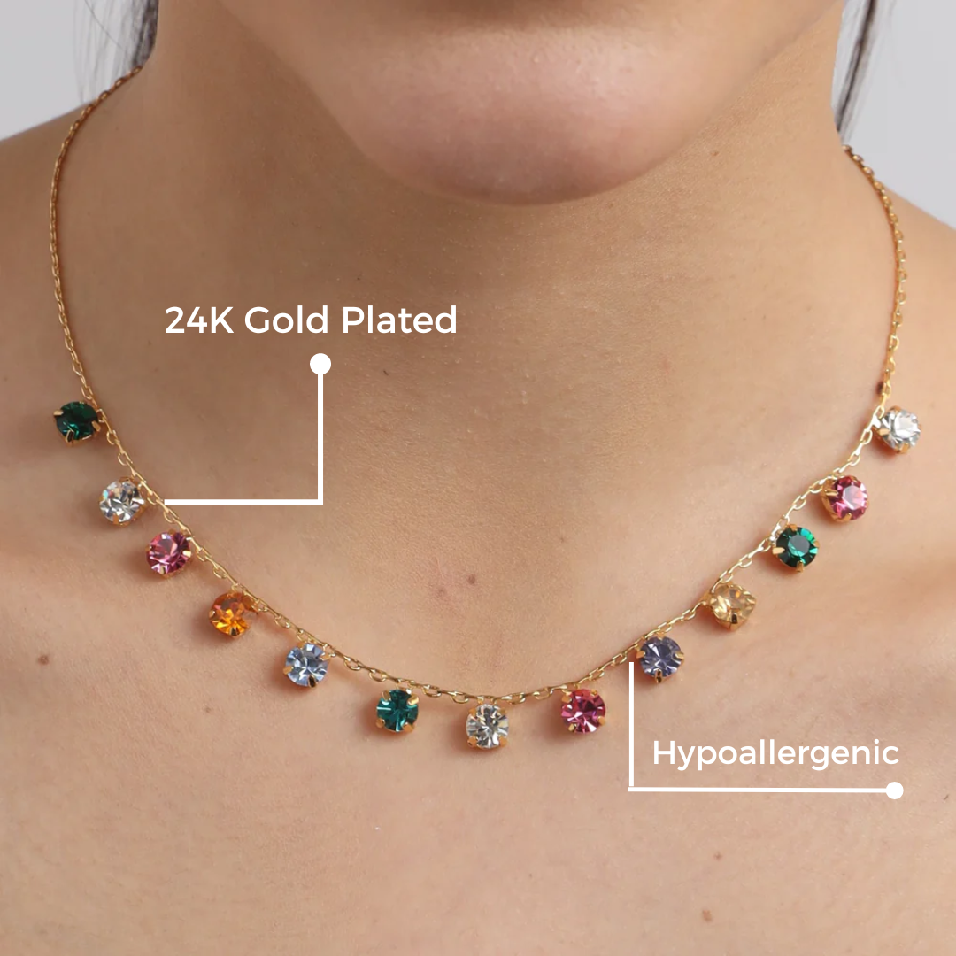 TFC Round Multi-Color 24K Gold Plated Dainty Necklace