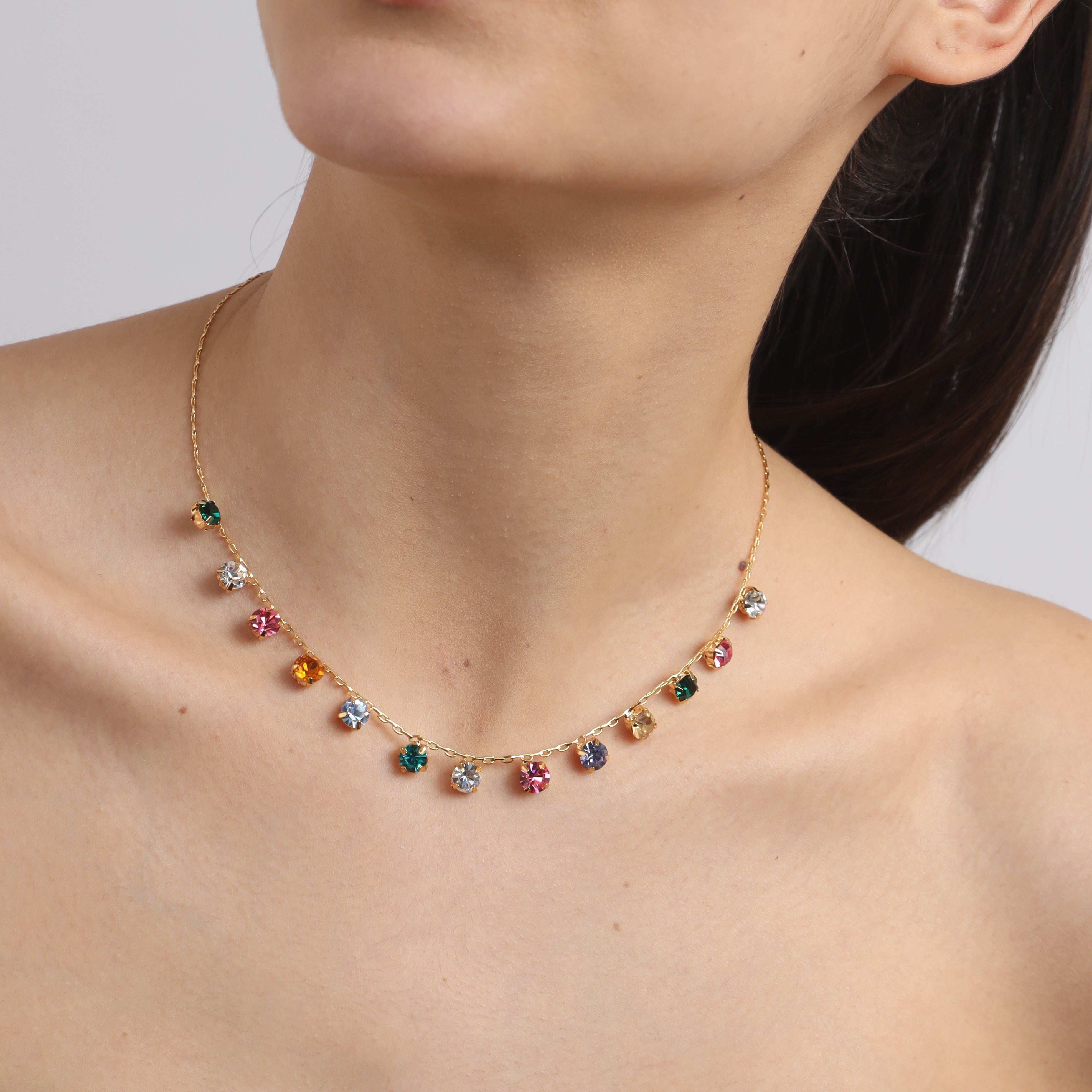 TFC Round Multi-Color 24K Gold Plated Dainty Necklace