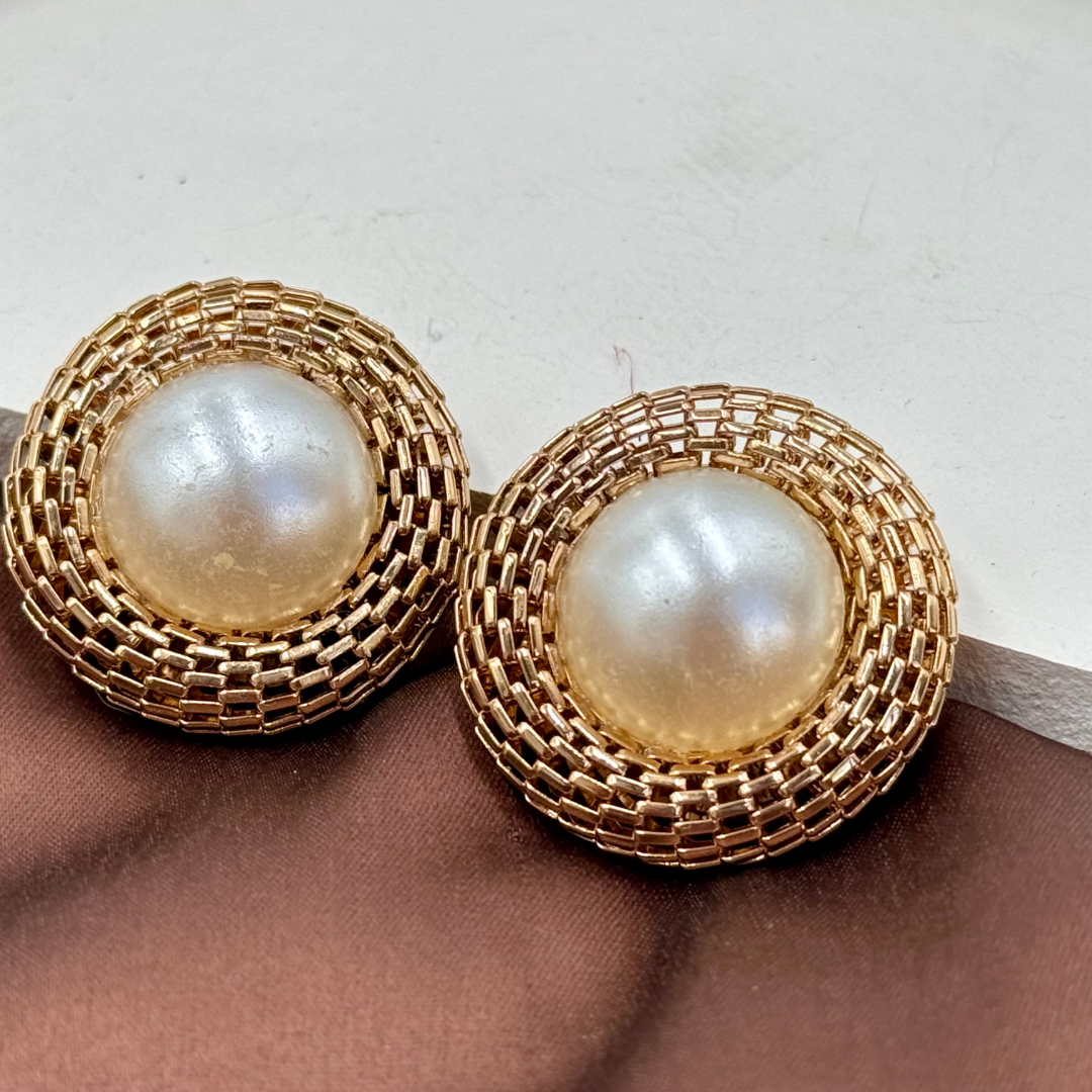 Round Big Gold Plated Stud Earrings
