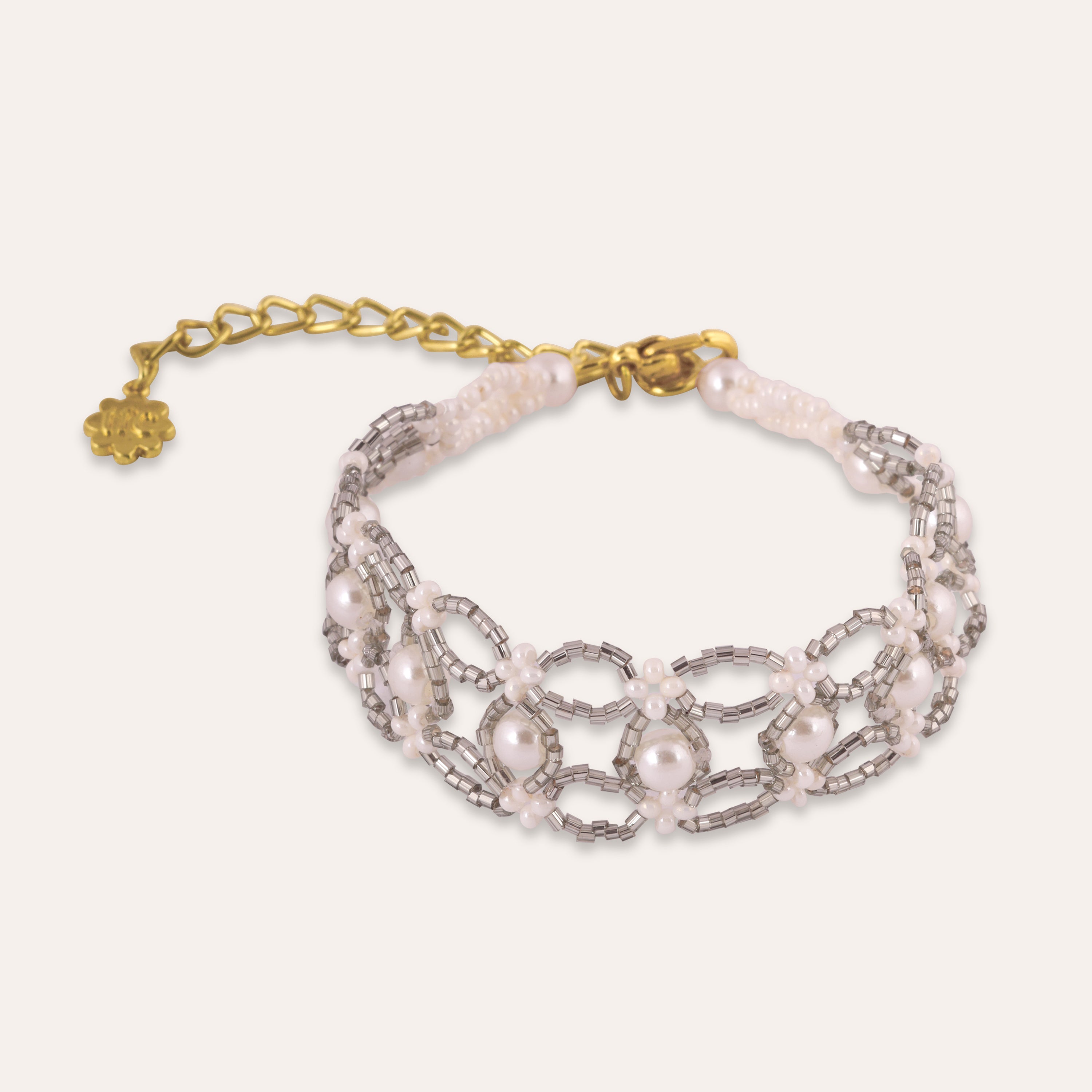 TFC Silver Cutdana and Pearl Beaded Bracelet