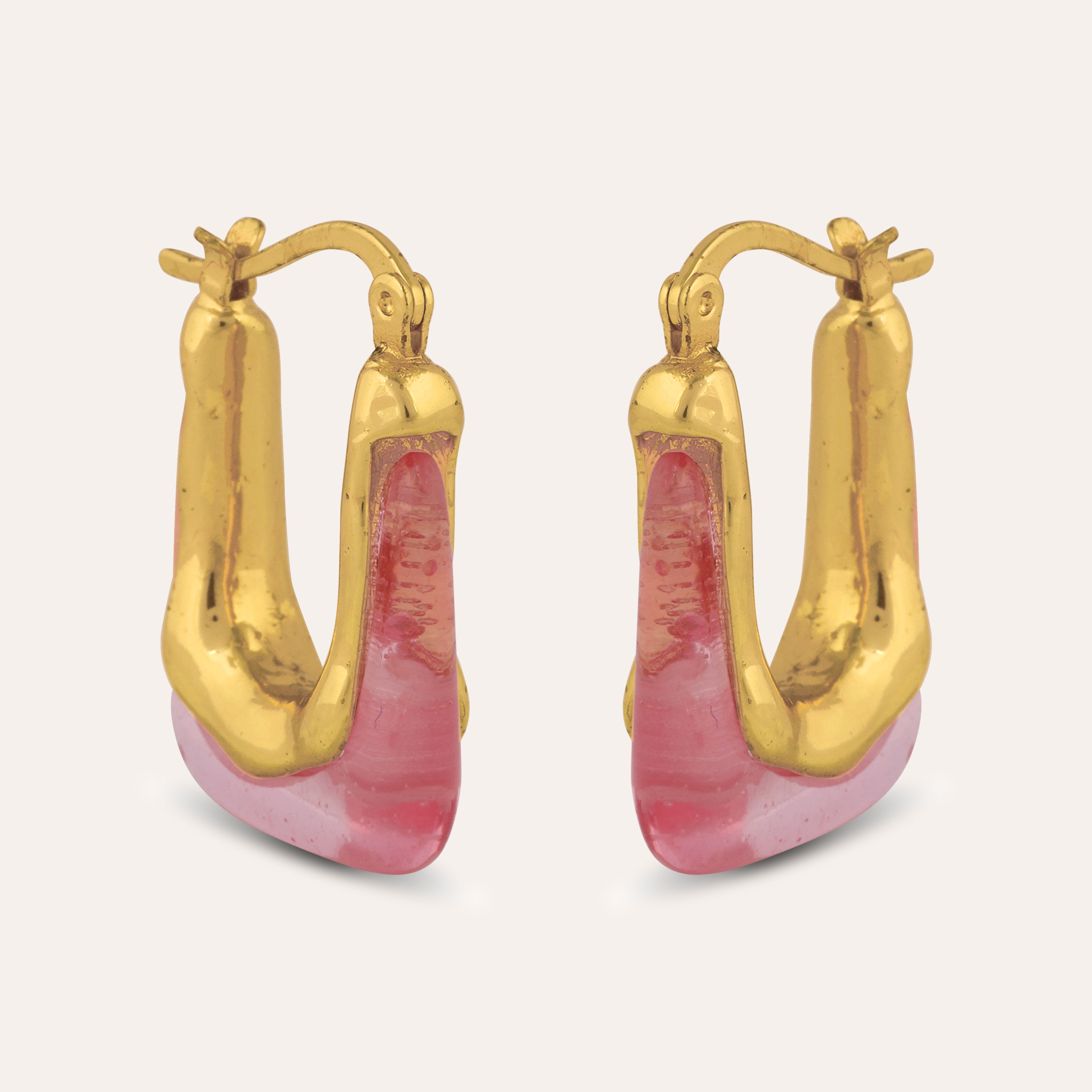 TFC Square Pink Resin Gold Plated Hoop Earrings