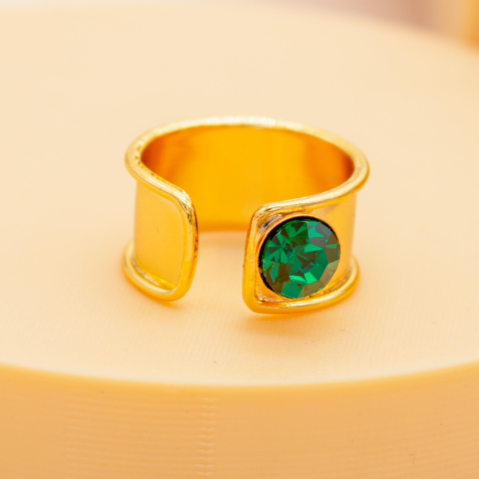TFC Statement Band Emerald 24K Gold Plated Adjustable Ring