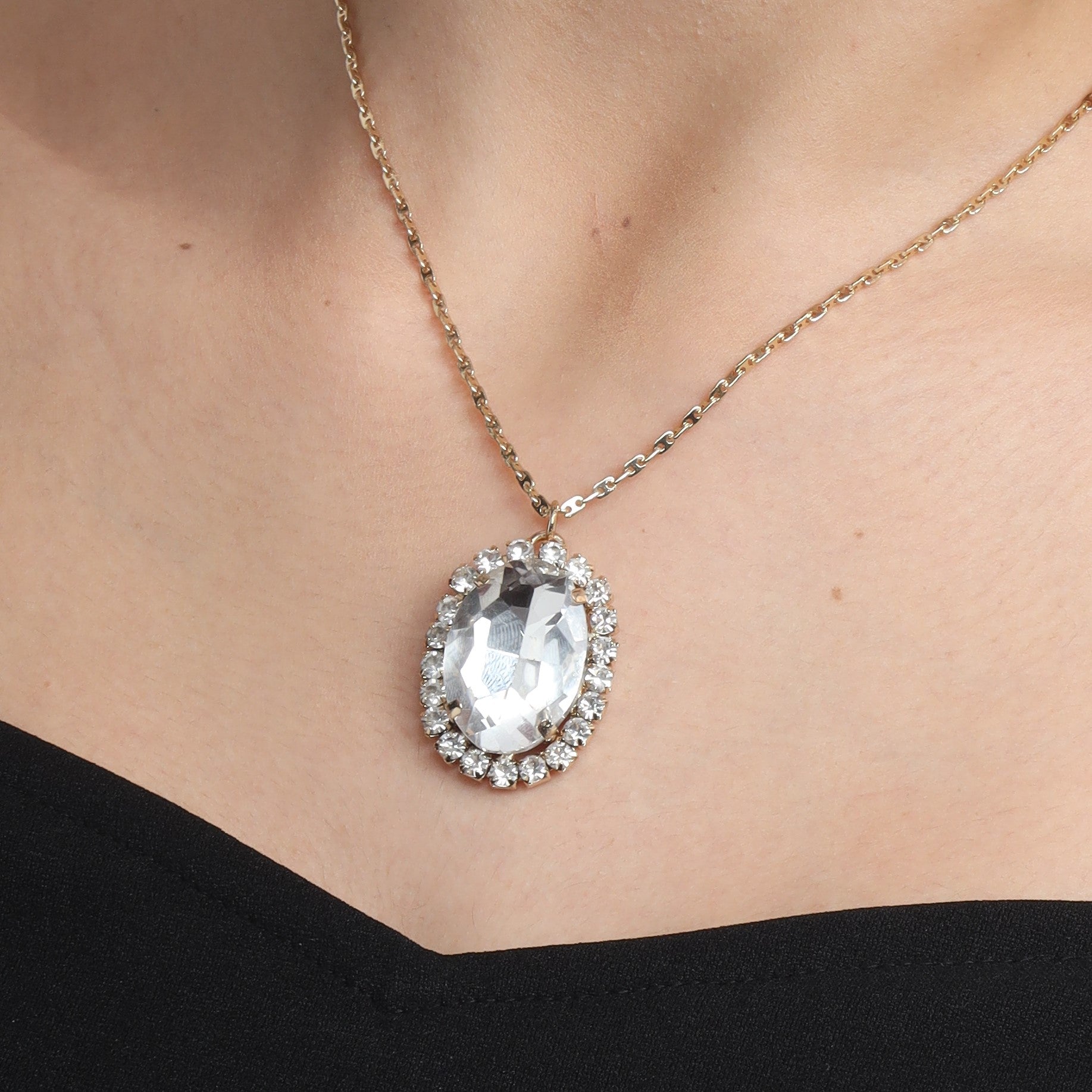 TFC Studded Diamond Gold Plated Pendant Necklace