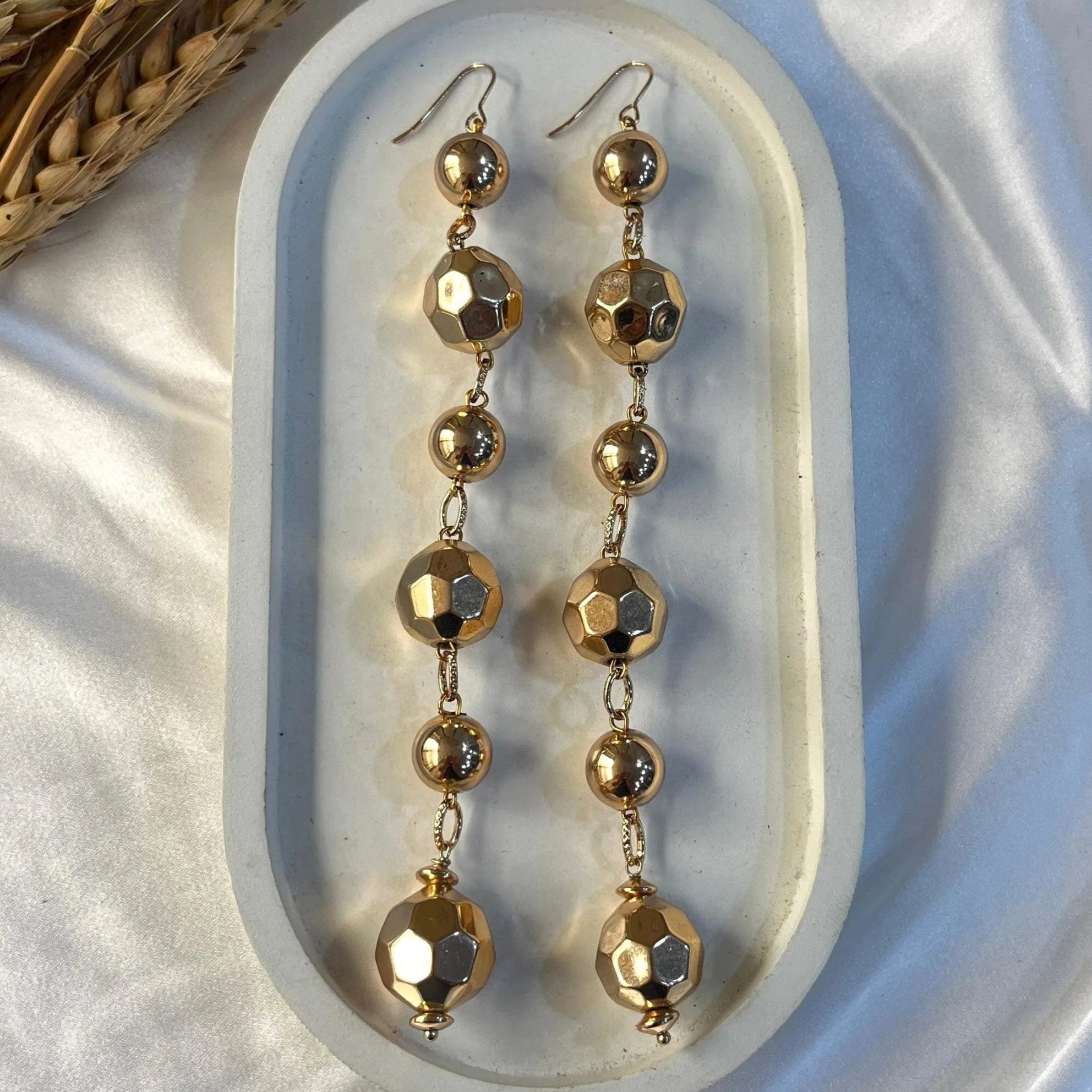 TFC Textured Balls Gold Plated Dangler Earrings