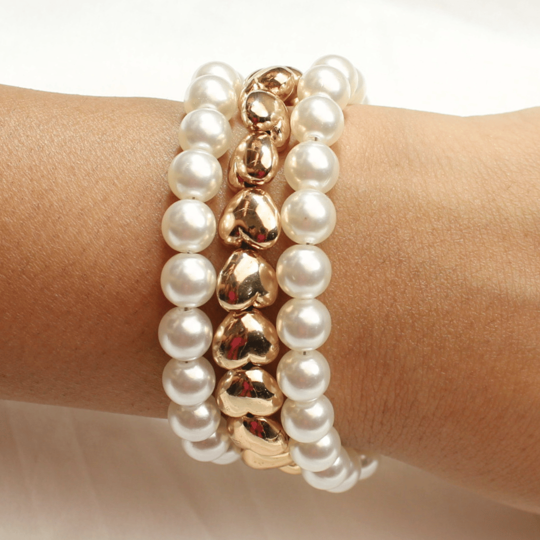 TFC Tiny Heart Pearl Gold Plated Layered Bracelet