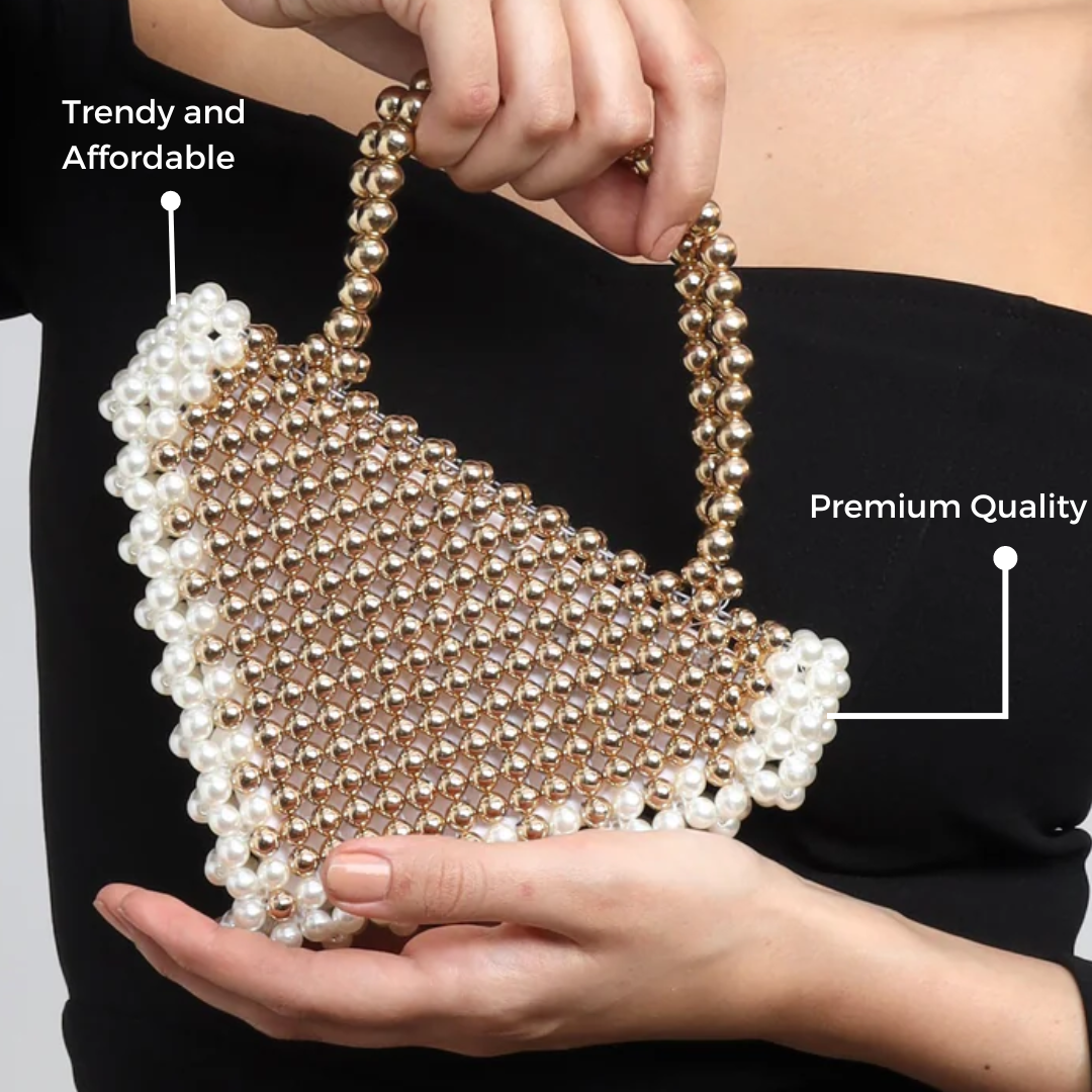 TFC Triangle Pearl & Gold Beaded Handbag