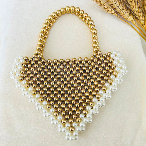 TFC Triangle Pearl & Gold Beaded Handbag