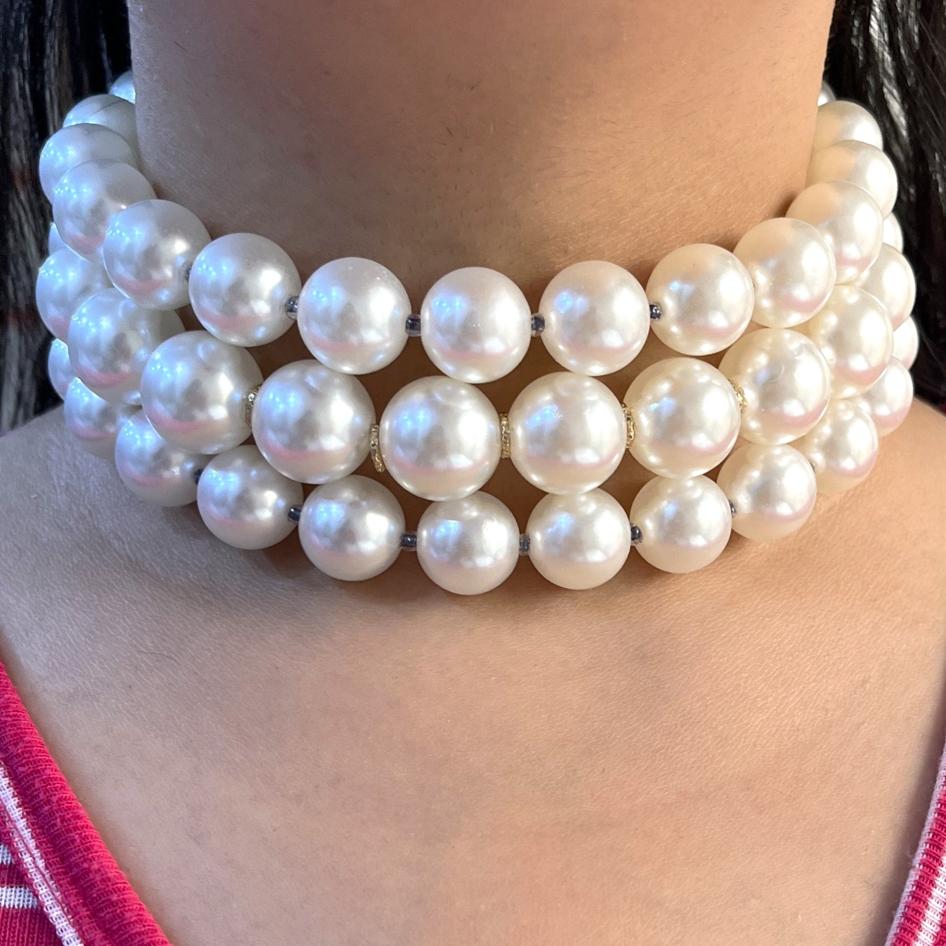 TFC Triple Pearl Gold Plated Choker Necklace