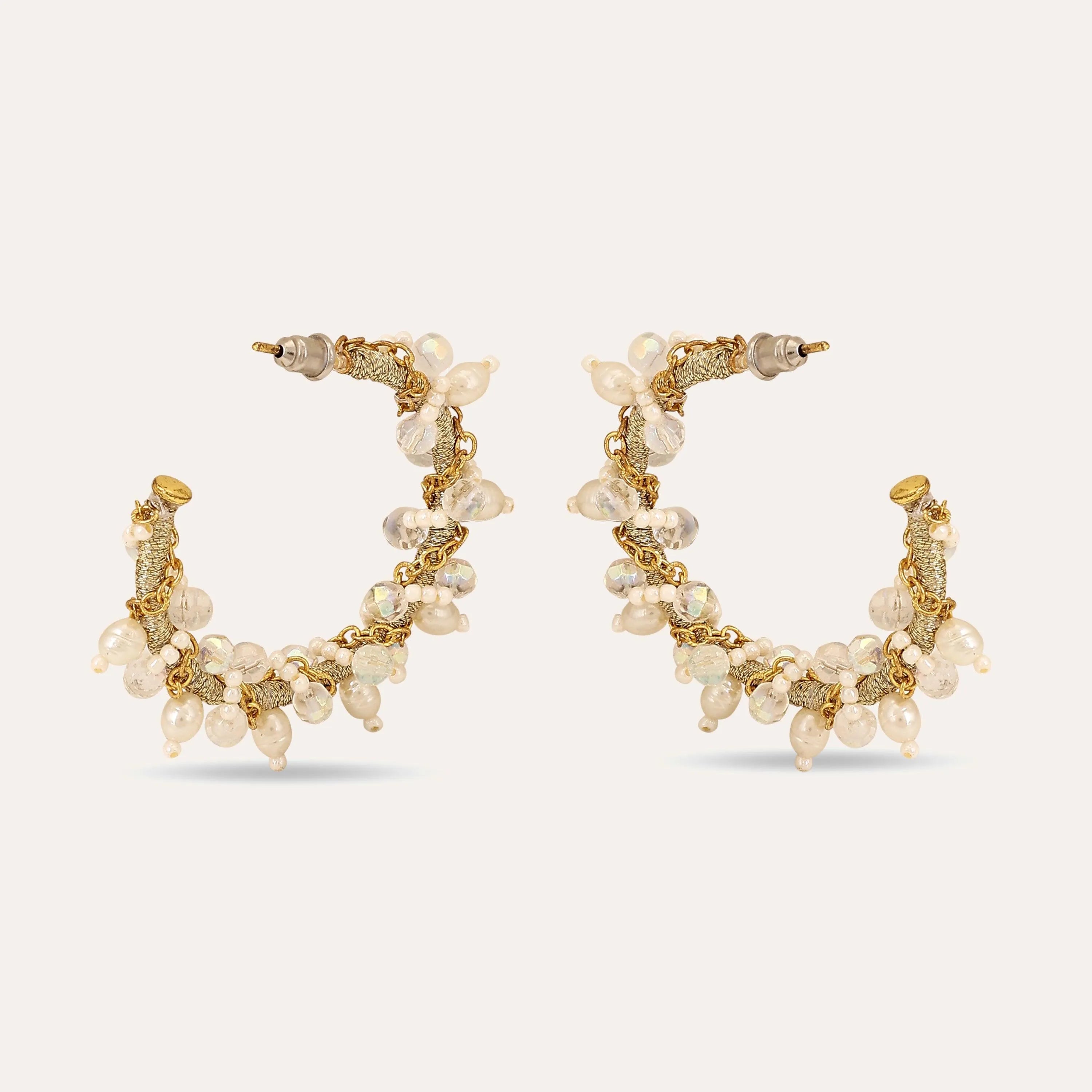 TFC Tulip Twirl Pearl Hoop Mesh Earrings- Discover daily wear gold earrings including stud earrings, hoop earrings, and pearl earrings, perfect as earrings for women and earrings for girls.Find the cheapest fashion jewellery which is anti-tarnis​h only at The Fun company