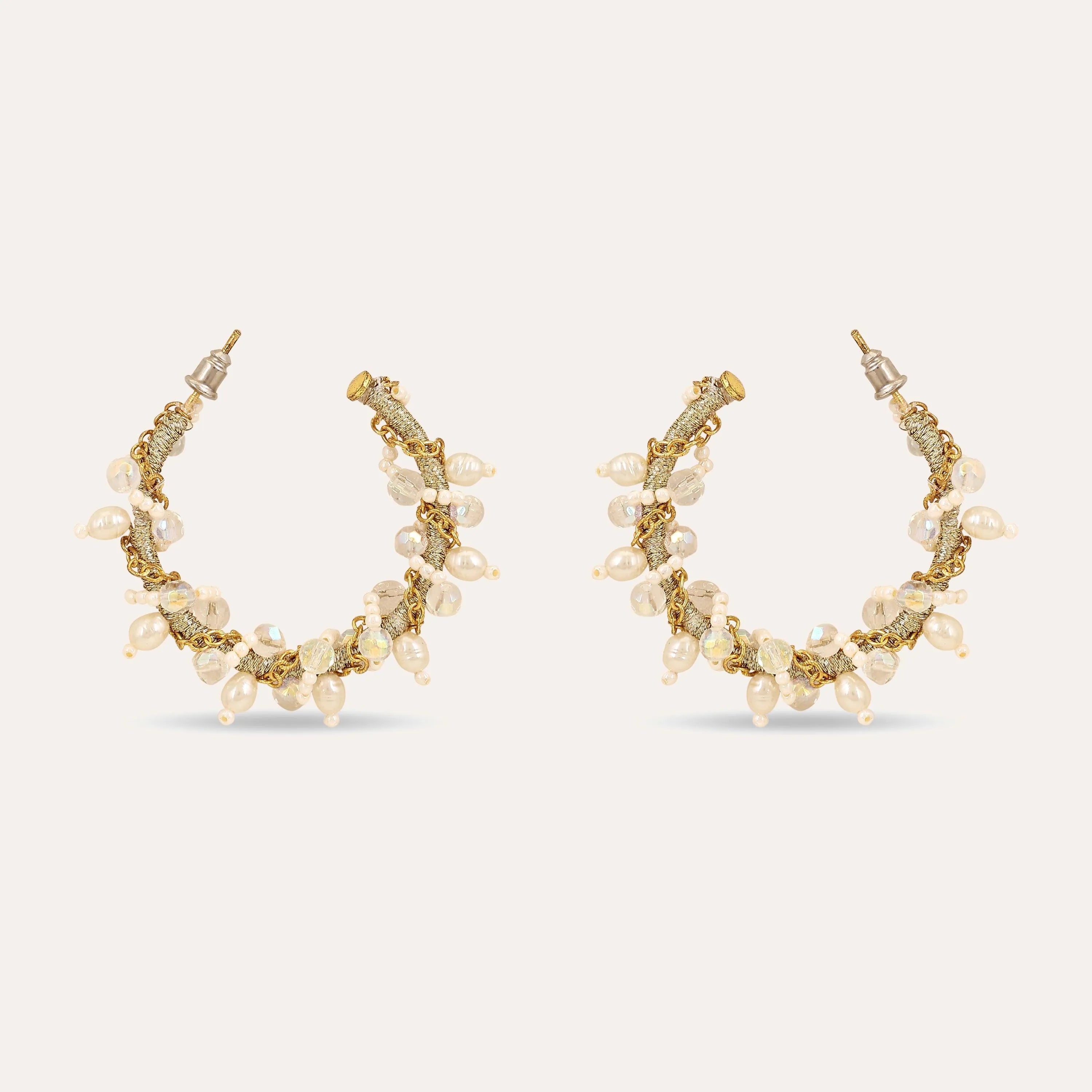 TFC Tulip Twirl Pearl Hoop Mesh Earrings- Discover daily wear gold earrings including stud earrings, hoop earrings, and pearl earrings, perfect as earrings for women and earrings for girls.Find the cheapest fashion jewellery which is anti-tarnis​h only at The Fun company