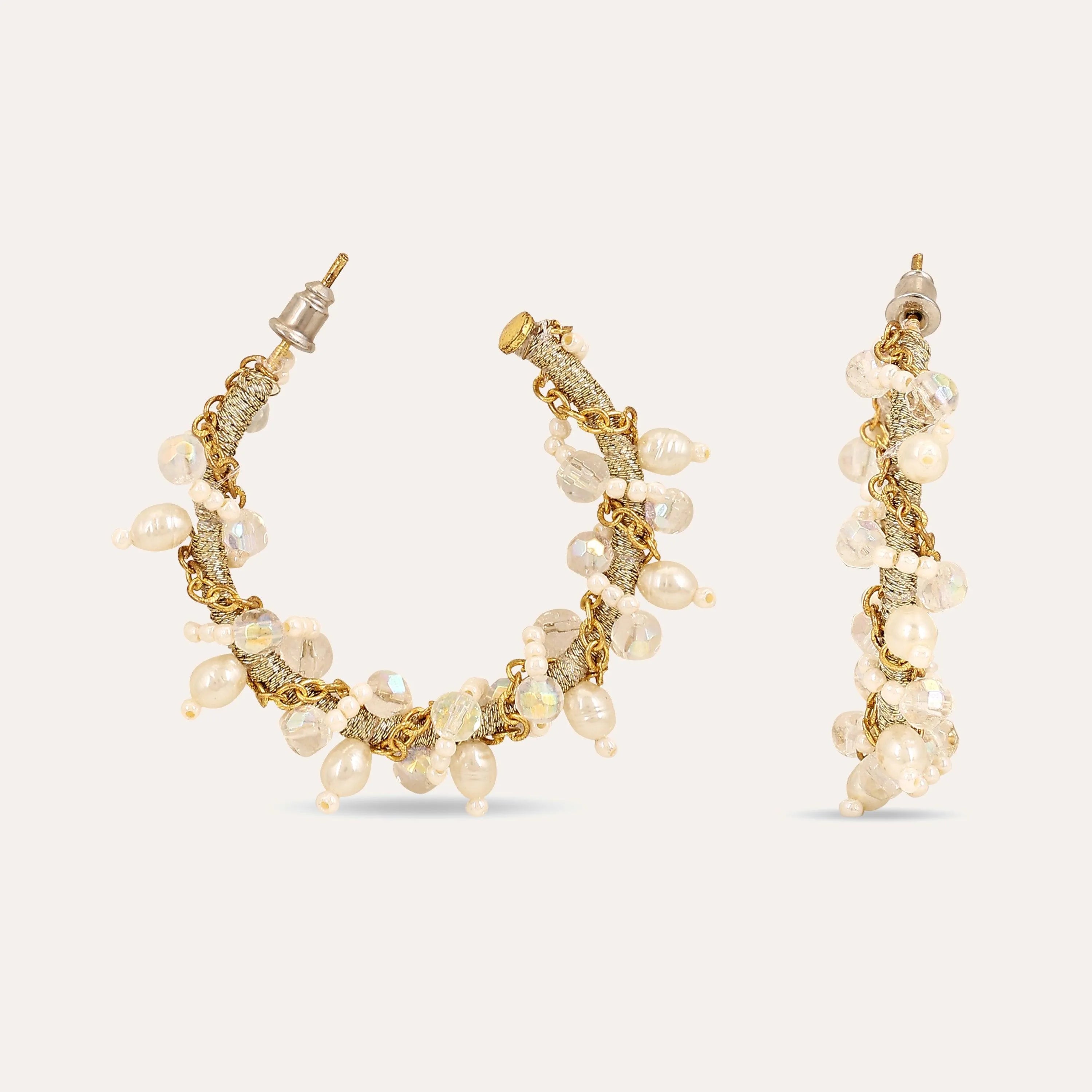 TFC Tulip Twirl Pearl Hoop Mesh Earrings- Discover daily wear gold earrings including stud earrings, hoop earrings, and pearl earrings, perfect as earrings for women and earrings for girls.Find the cheapest fashion jewellery which is anti-tarnis​h only at The Fun company