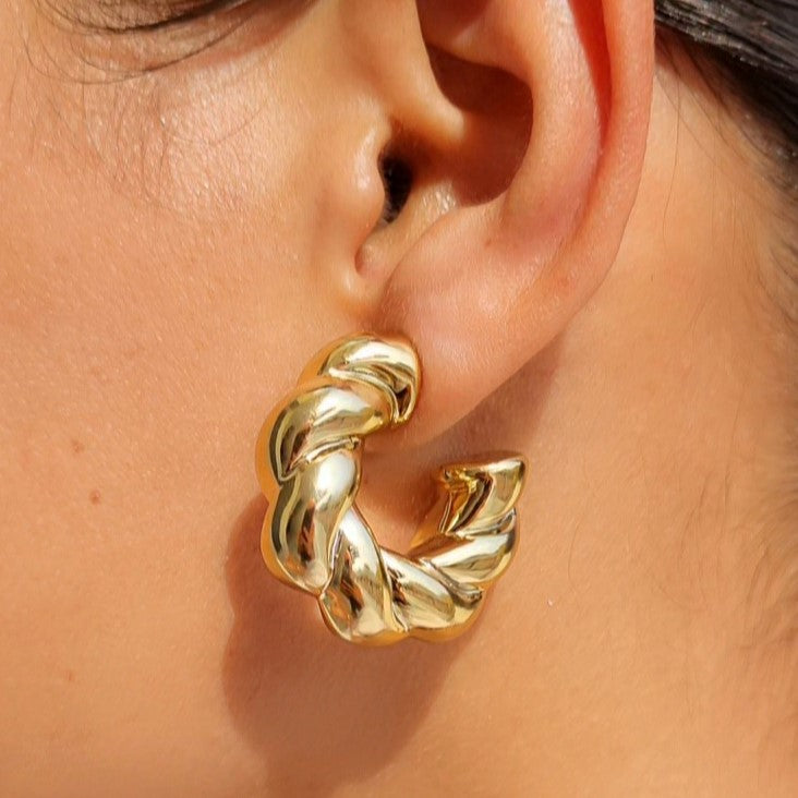 TFC Twisted Rope Gold Plated Hoop Earrings