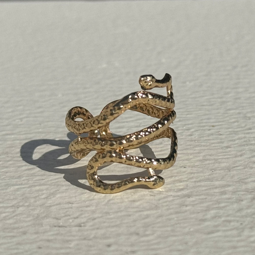 TFC Two Faced Snake Gold Plated Adjustable Ring