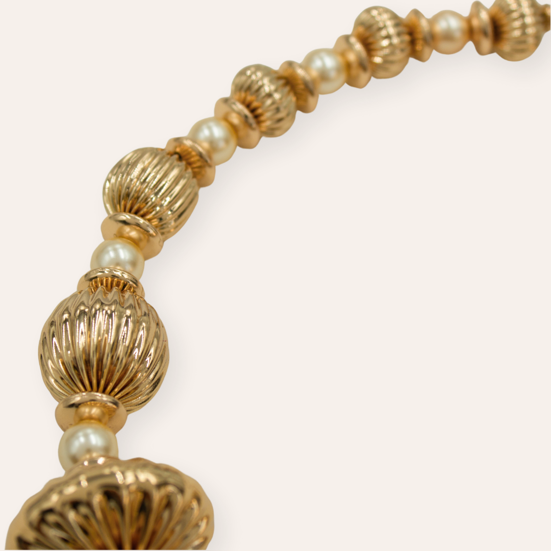 TFC Varied Vortex Bold Bead and Pearl Gold Plated Necklace
