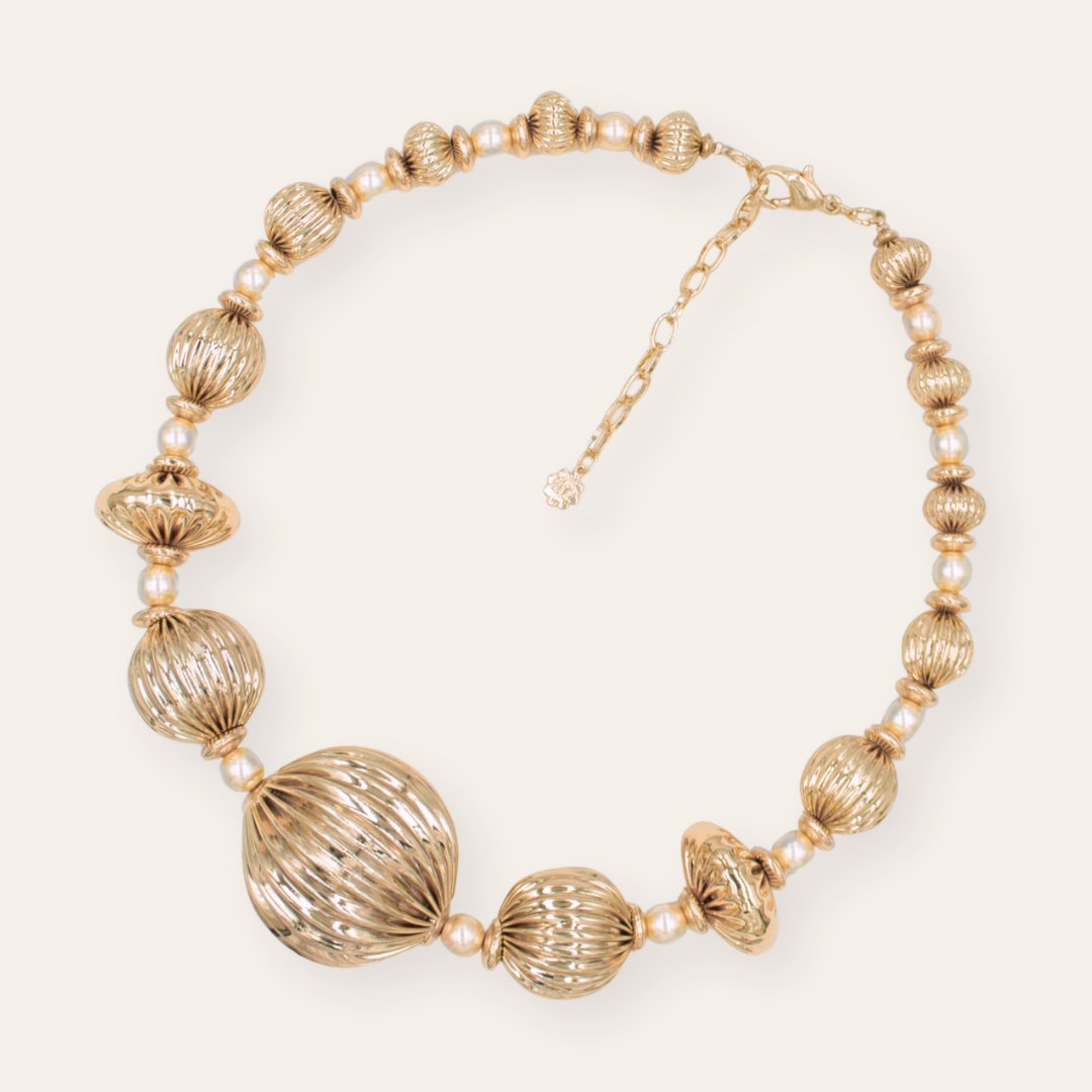 TFC Varied Vortex Bold Bead and Pearl Gold Plated Necklace