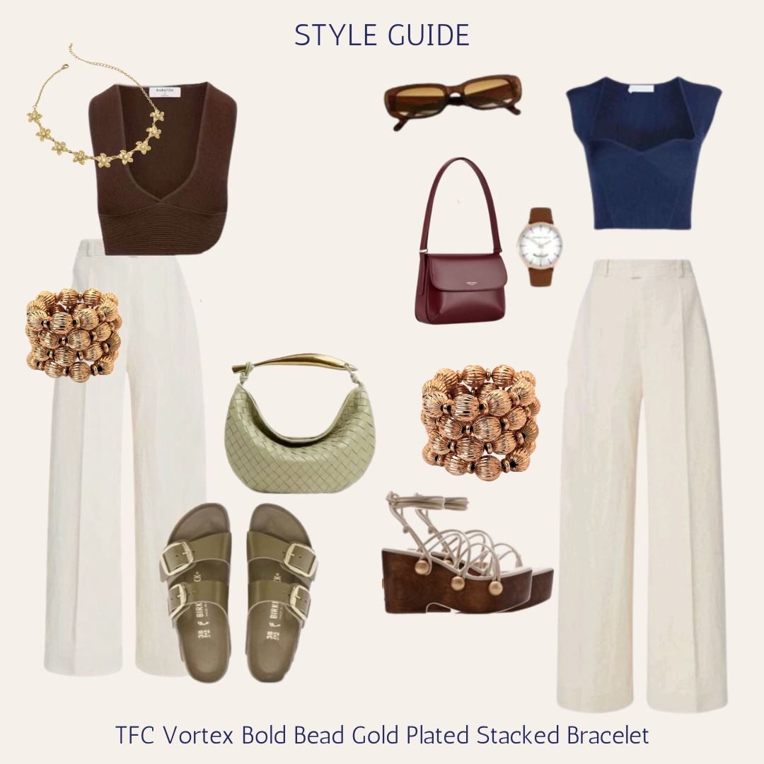 TFC Vortex Bold Bead Gold Plated Stacked Bracelet (Set of 4)