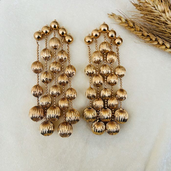 TFC Vortex Bold Bead Waterfall Gold Plated Dangler Earrings