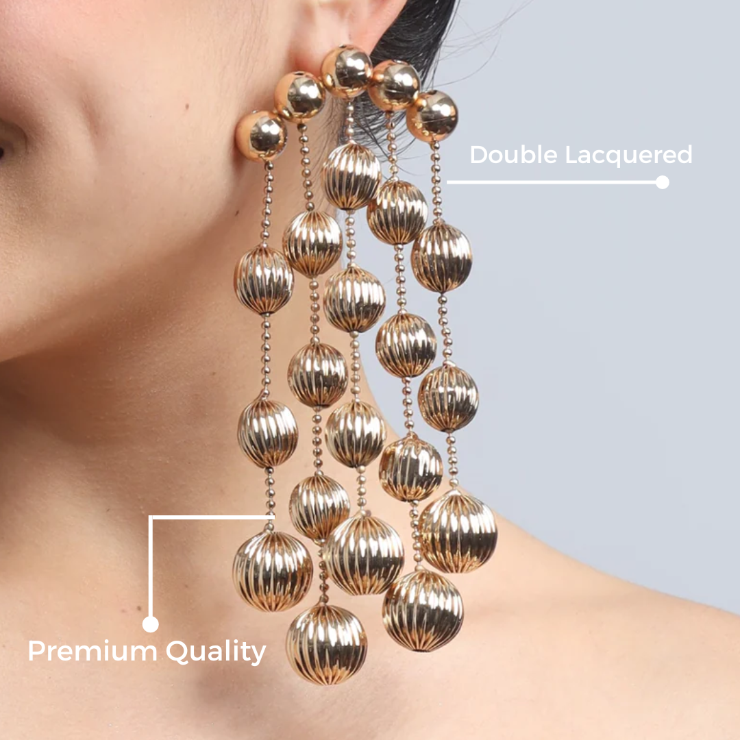 TFC Vortex Bold Bead Waterfall Gold Plated Dangler Earrings