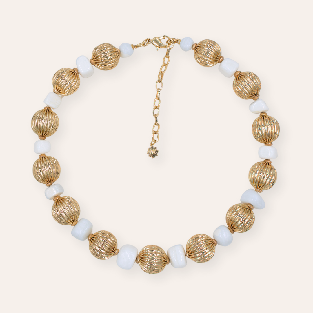 TFC Vortex Bold Bead White Stone Gold Plated Necklace