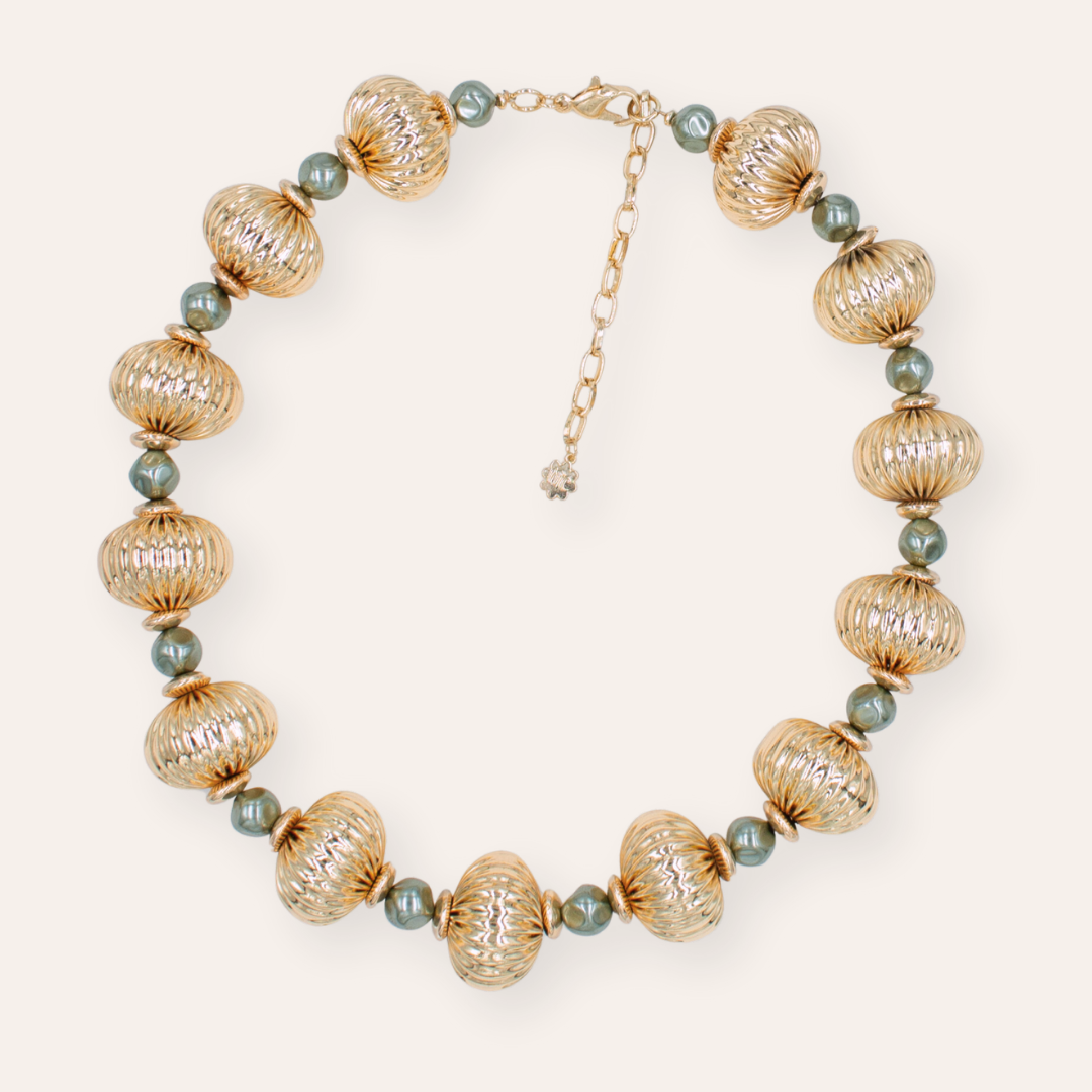 TFC Vortex Bold Bead and Black Pearl Gold Plated Necklace