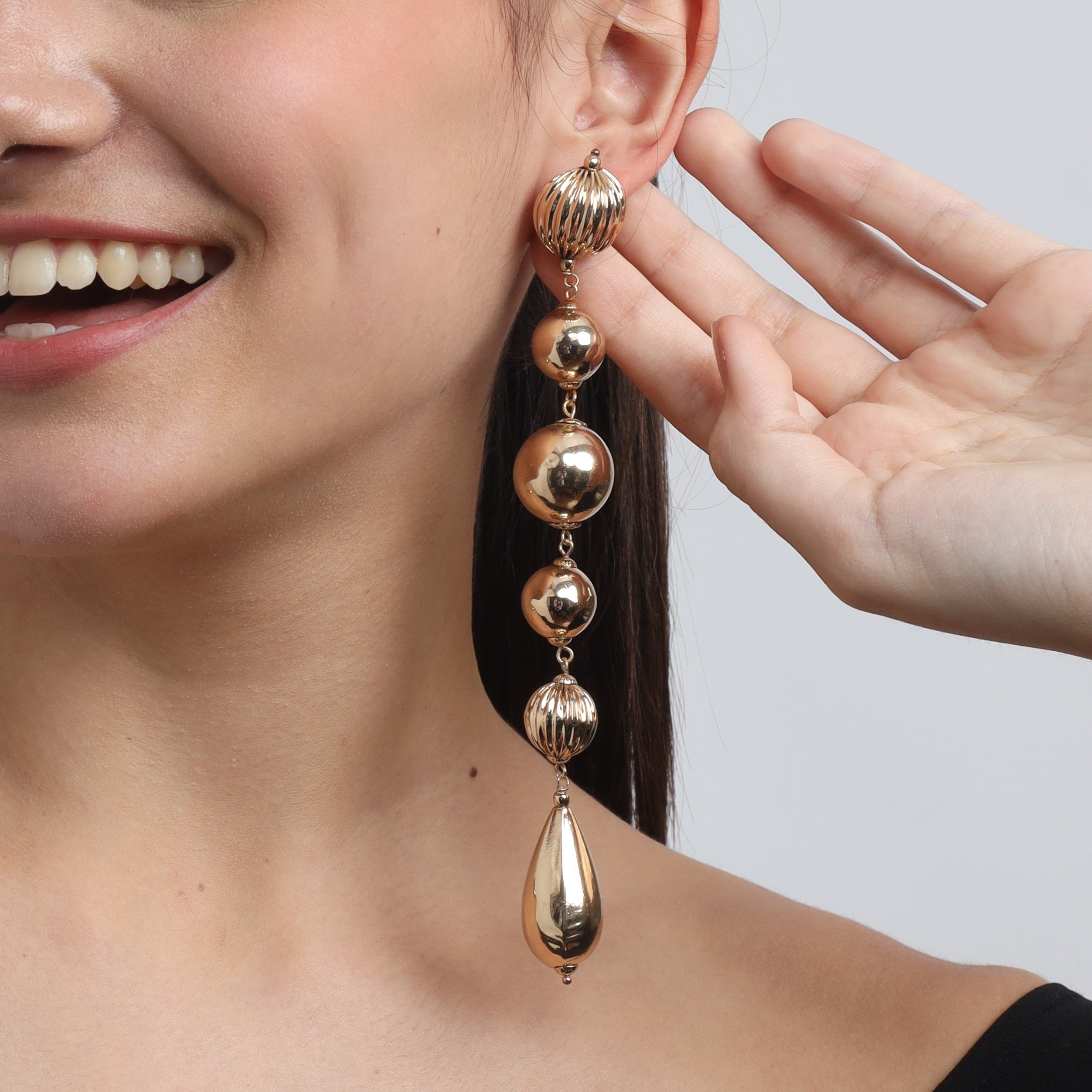 TFC Vortex Drop Bold Bead Shoulder Duster Gold Plated Earrings