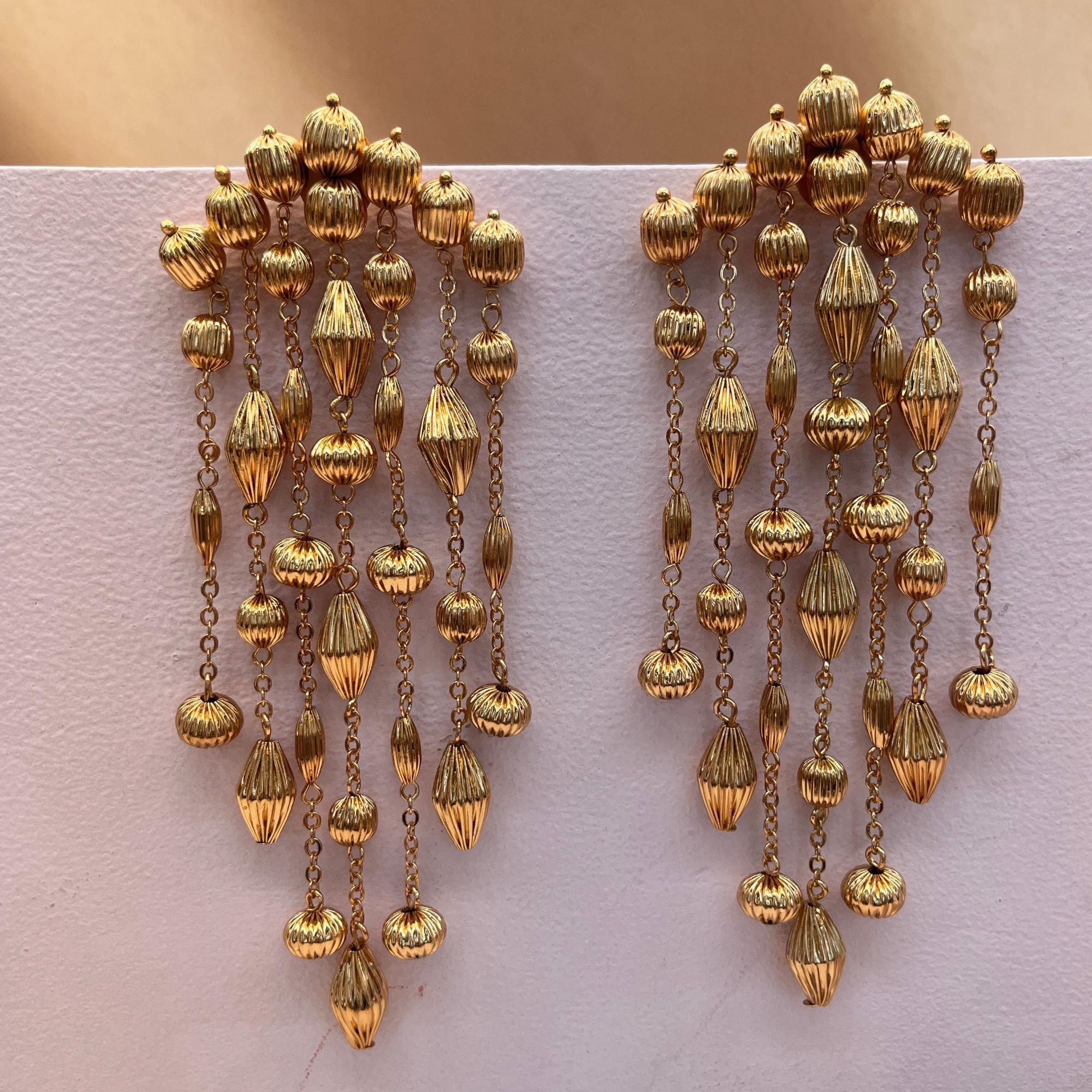 TFC Vortex Bold Bead Waterfall Lite Gold Plated Dangler Earrings