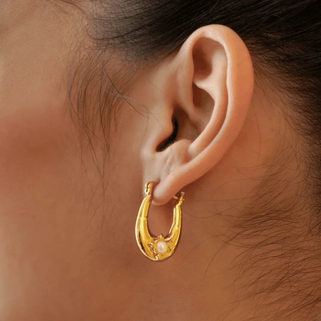 TFC YOU Pearl Gold Plated Hoop Earrings