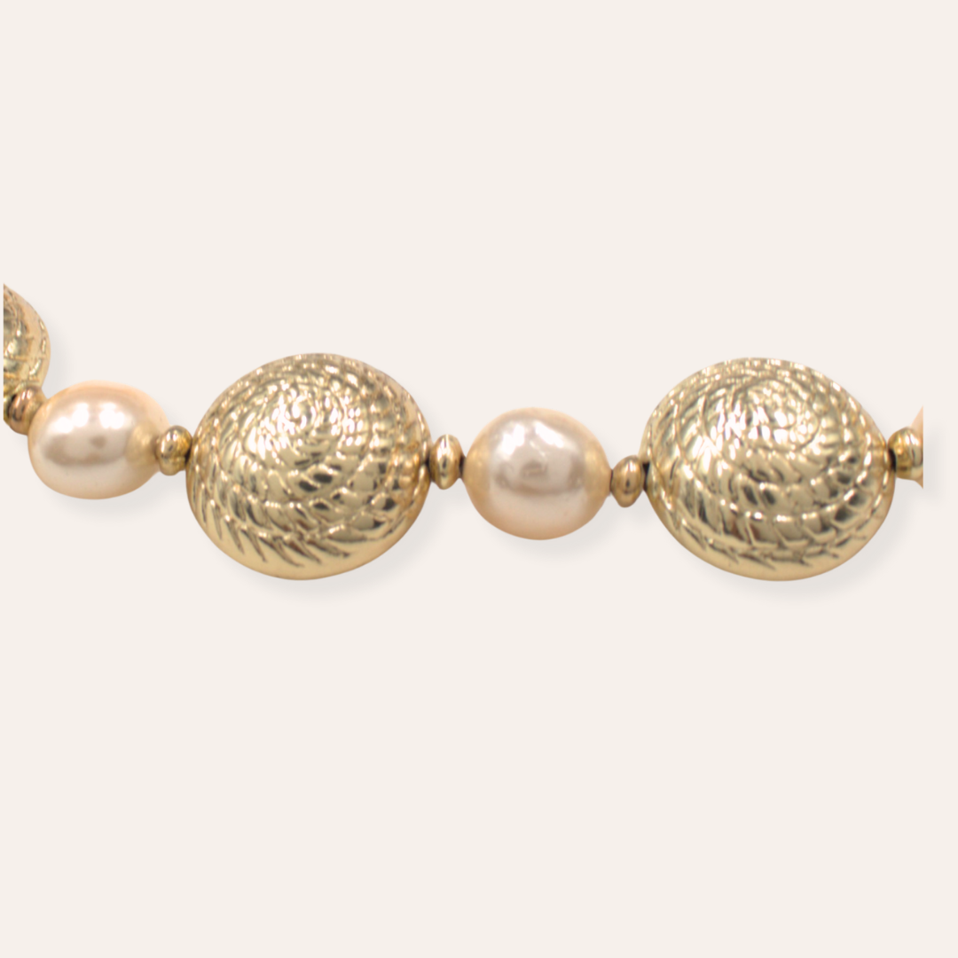 TFC Zenith Bold Bead with Pink Pearls Gold Plated Necklace