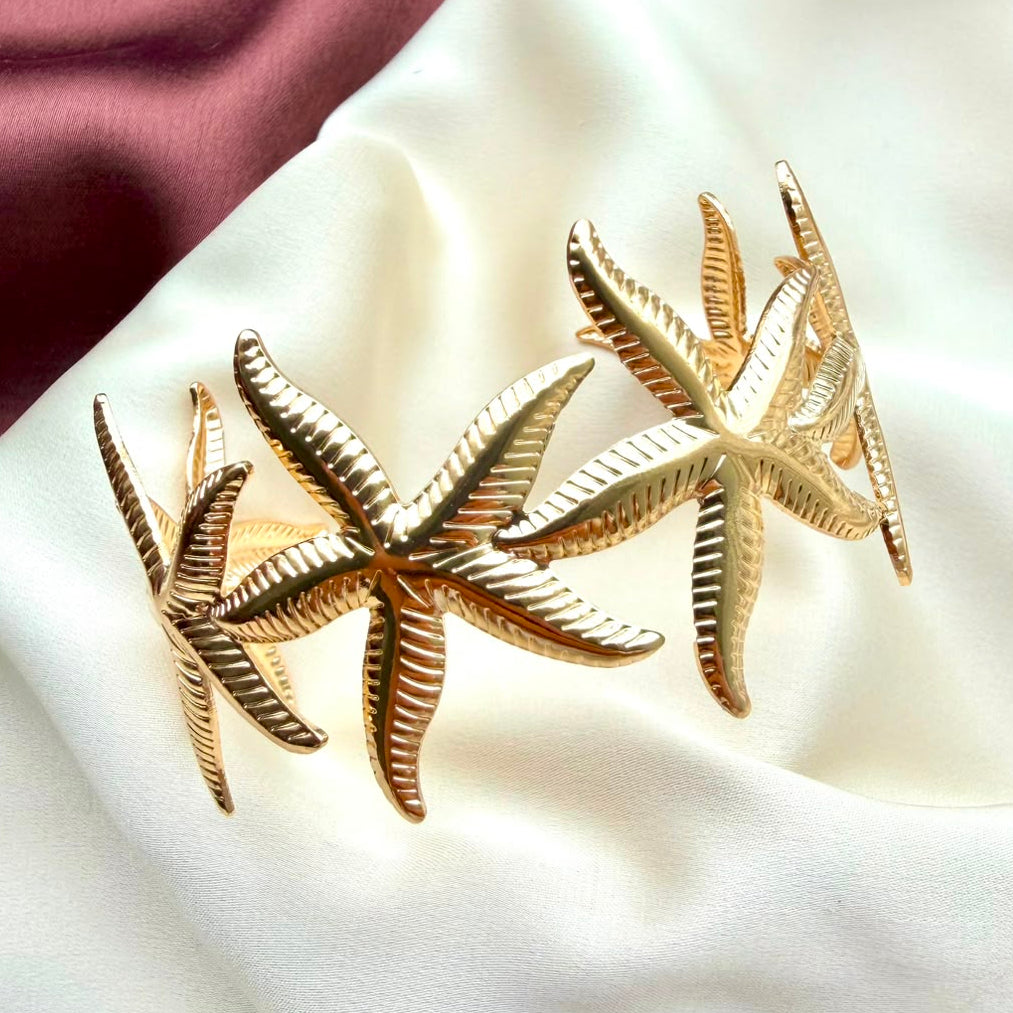TFC Adjustable Wavey Star Gold Plated Bracelet Cuff