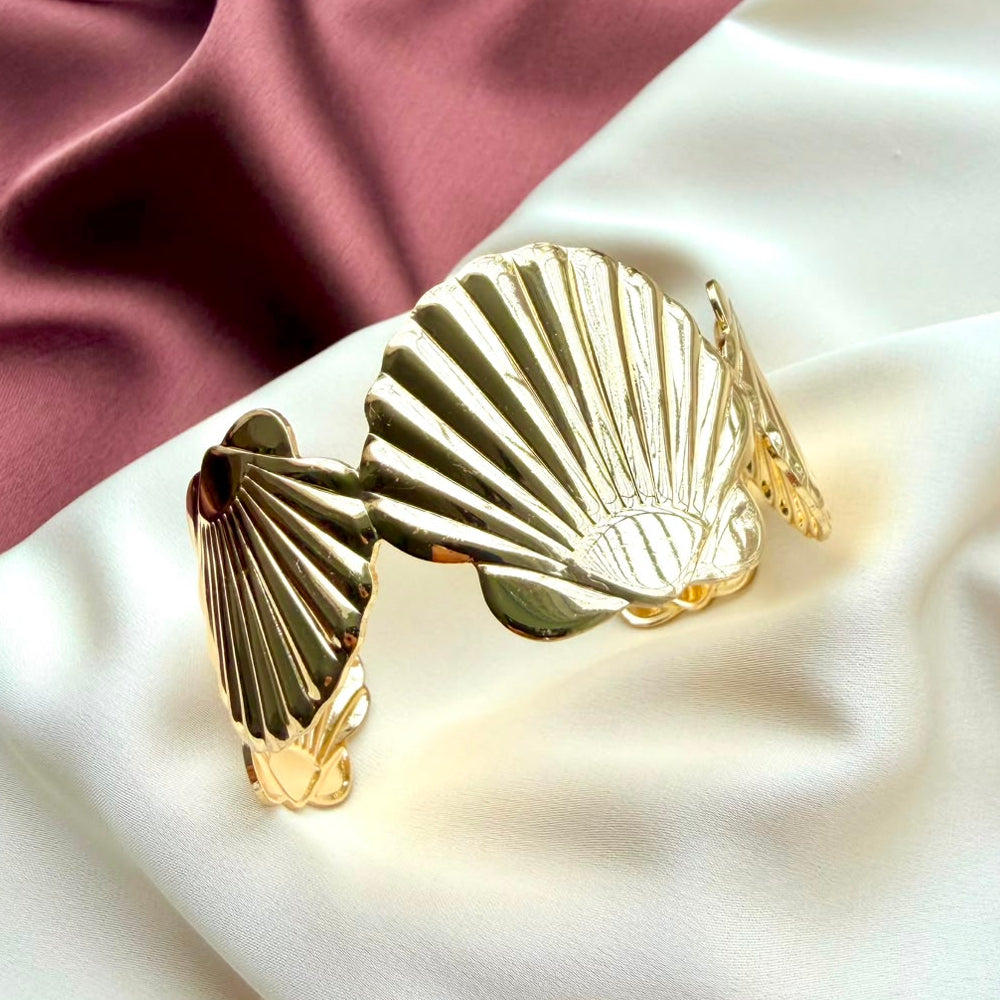 TFC Adjustable Shell Art Gold Plated Bracelet Cuff