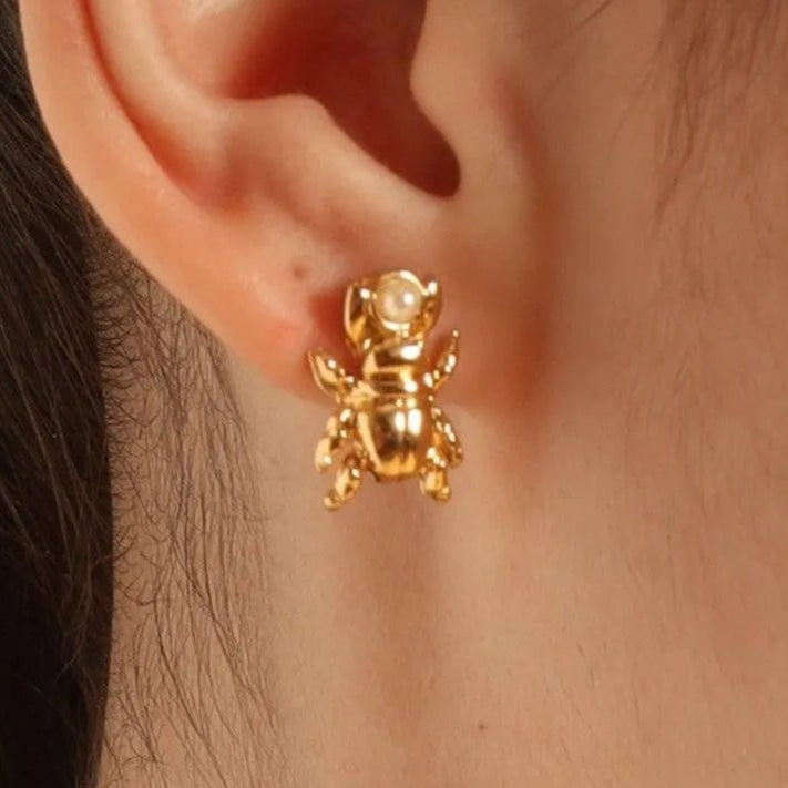 TFC Beetle Bug Pearl Gold Plated Stud Earrings-Discover daily wear gold earrings including stud earrings, hoop earrings, and pearl earrings, perfect as earrings for women and earrings for girls.Find the cheapest fashion jewellery which is anti-tarnish only at The Fun company