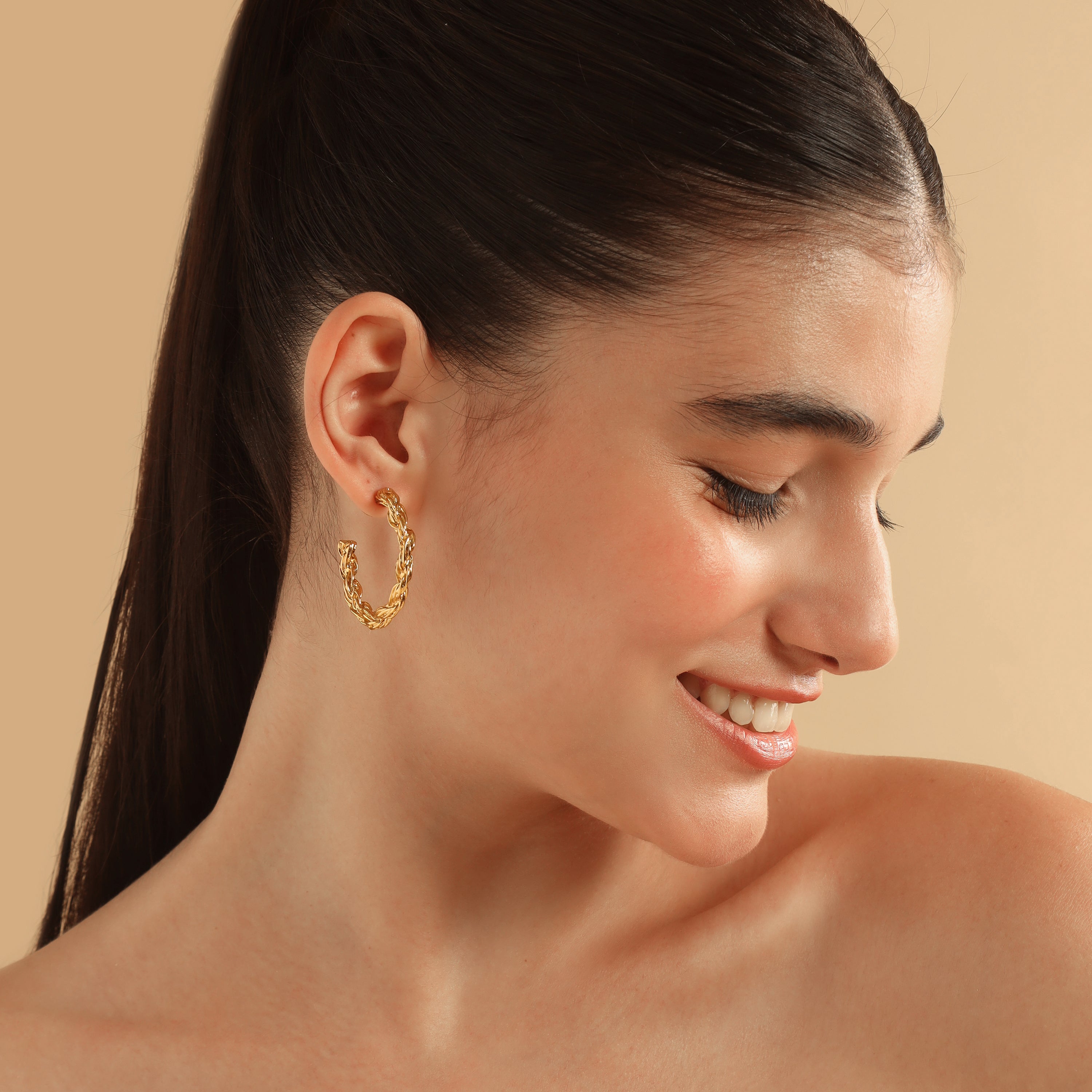 TFC Braided Italian Charm Luxury Hoop Earrings- Discover daily wear gold earrings including stud earrings, hoop earrings, and pearl earrings, perfect as earrings for women and earrings for girls.Find the cheapest fashion jewellery which is anti-tarnis​h only at The Fun company