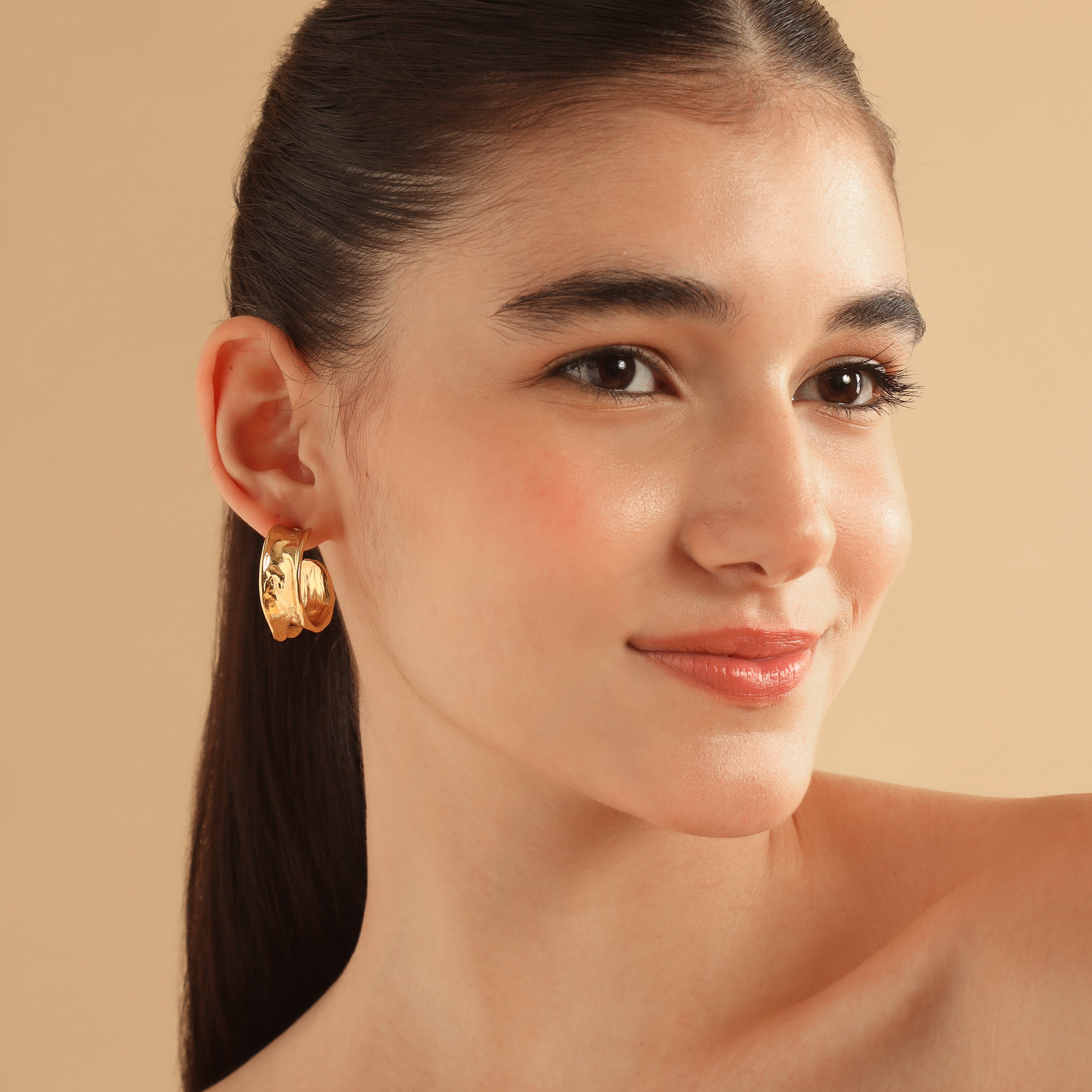 TFC Curvey Hoop Statement Gold Plated Earrings